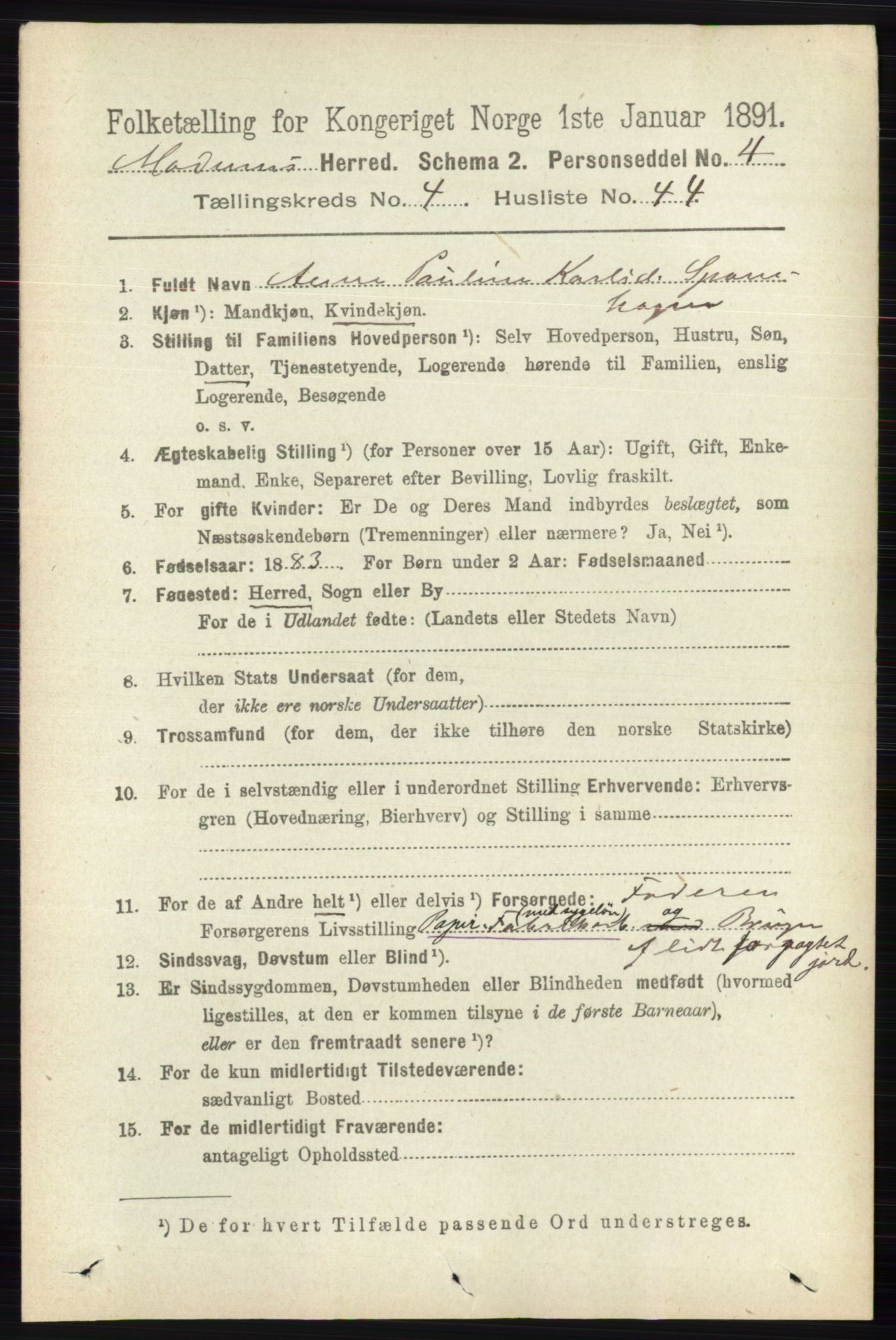 RA, 1891 census for 0623 Modum, 1891, p. 1259