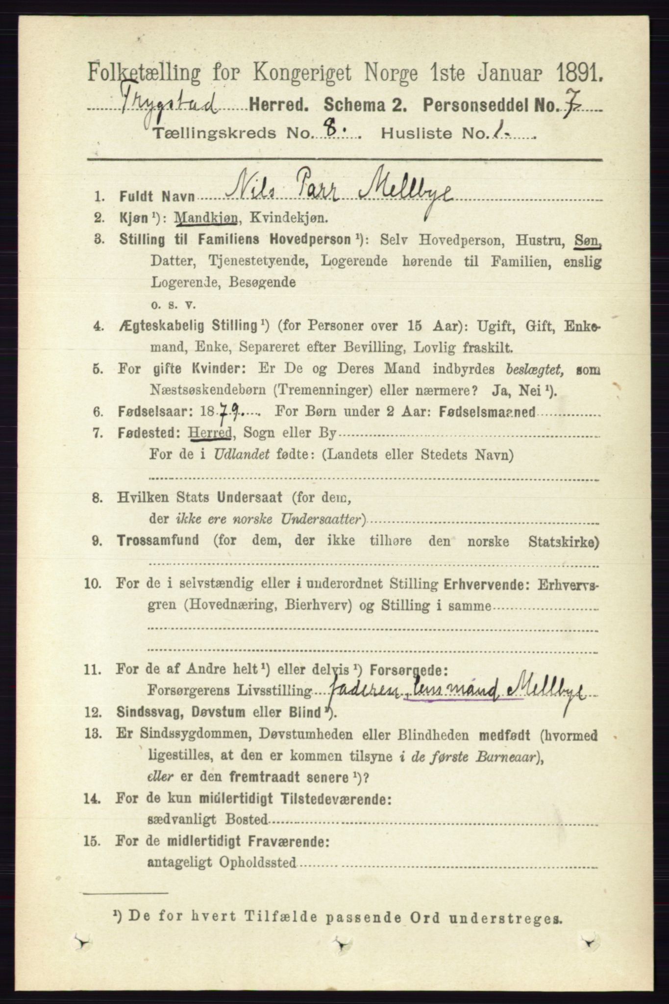 RA, 1891 Census for 0122 Trøgstad, 1891, p. 3441