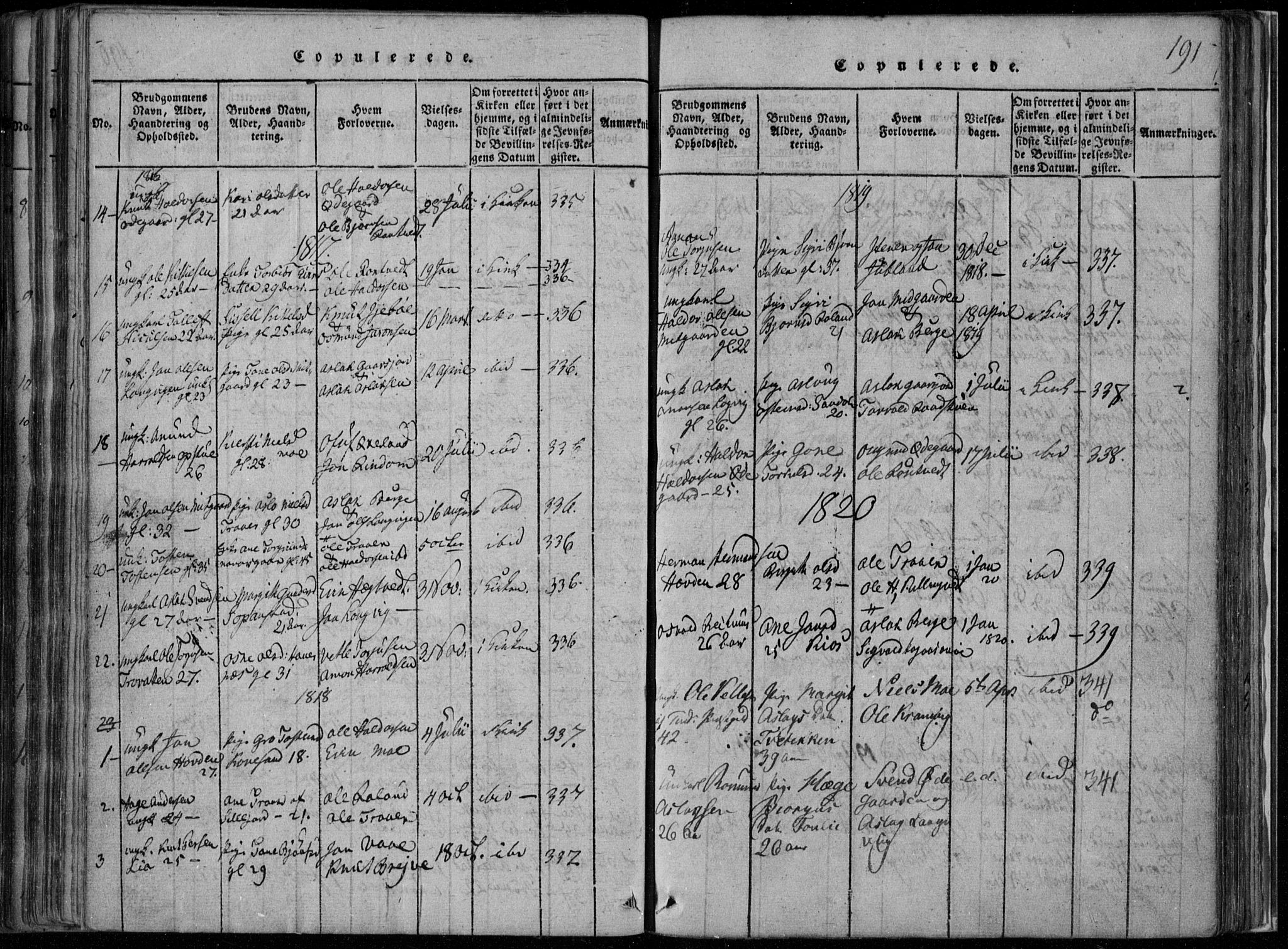 Rauland kirkebøker, SAKO/A-292/F/Fa/L0001: Parish register (official) no. 1, 1814-1859, p. 191