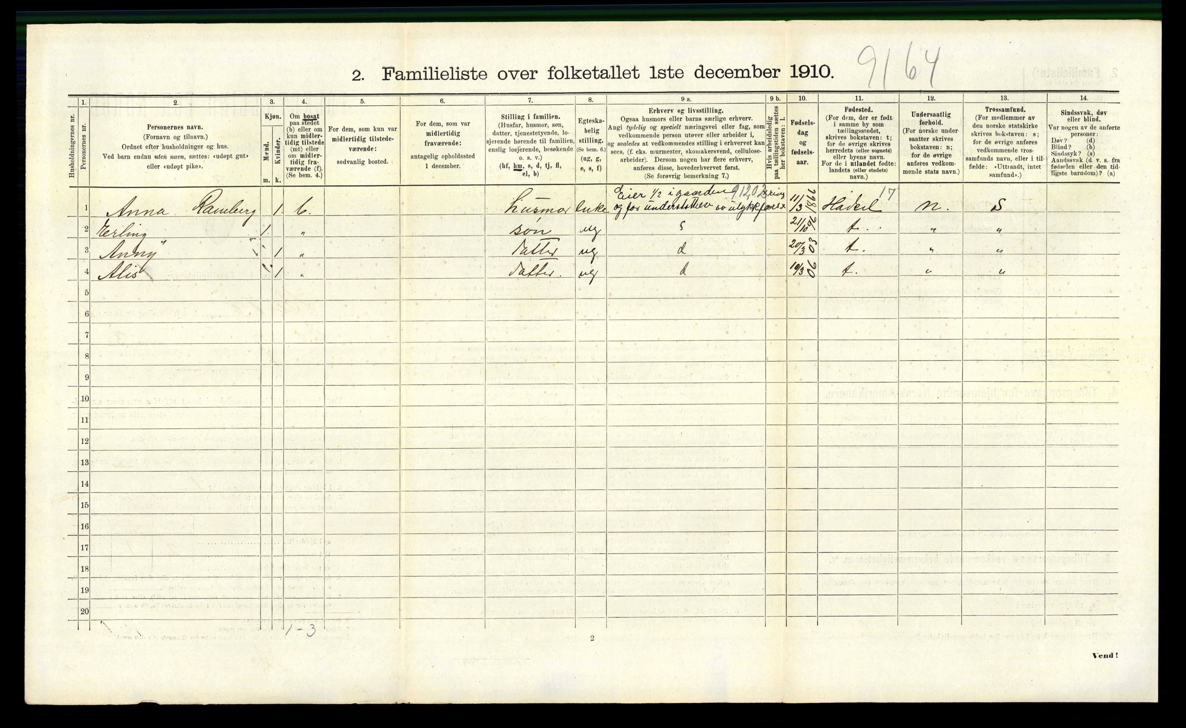 RA, 1910 census for Bodø, 1910, p. 2522