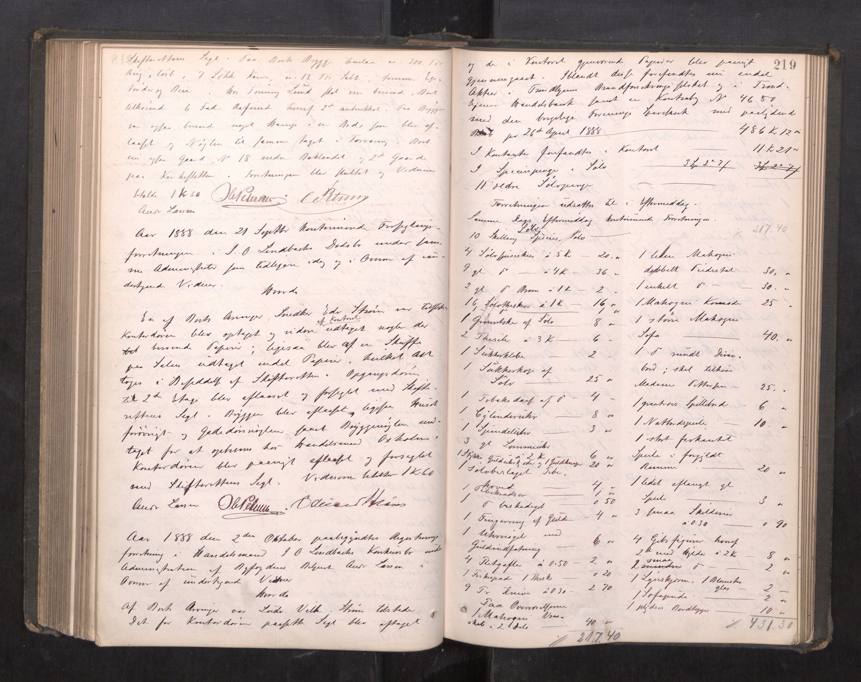 Trondheim byfogd, AV/SAT-A-0003/1/3/3C/L0012: Skifteregistreringsprotokoll - 12/1-17/12. (u/ register), 1885-1890, p. 219