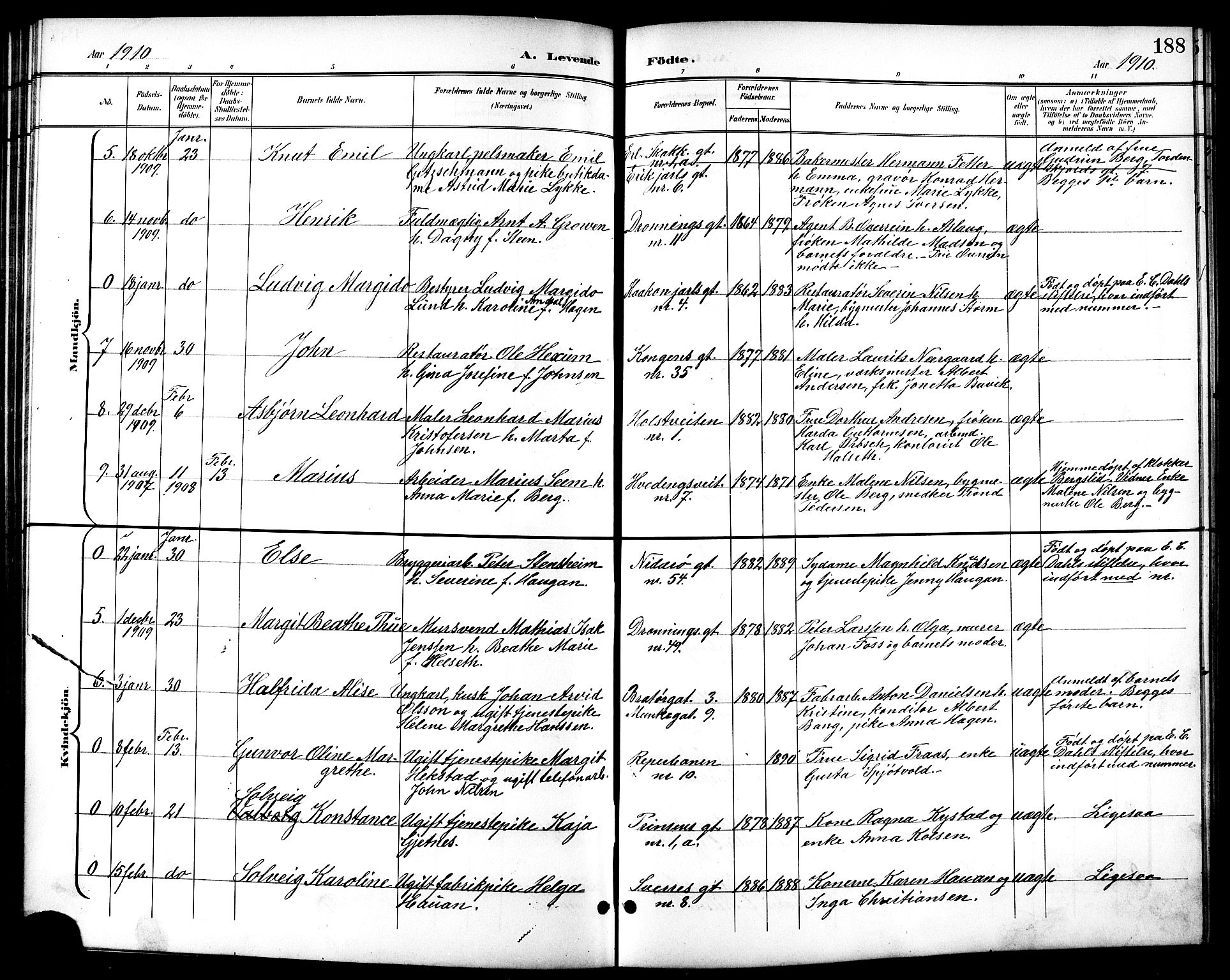 Ministerialprotokoller, klokkerbøker og fødselsregistre - Sør-Trøndelag, SAT/A-1456/601/L0094: Parish register (copy) no. 601C12, 1898-1911, p. 188