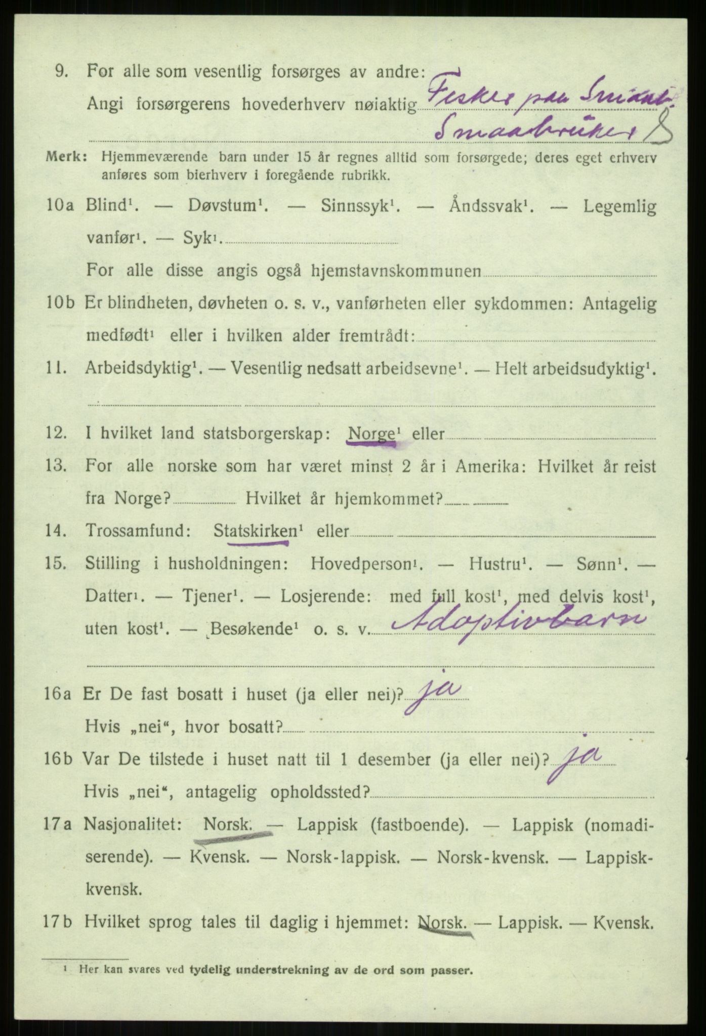 SATØ, 1920 census for Torsken, 1920, p. 2884