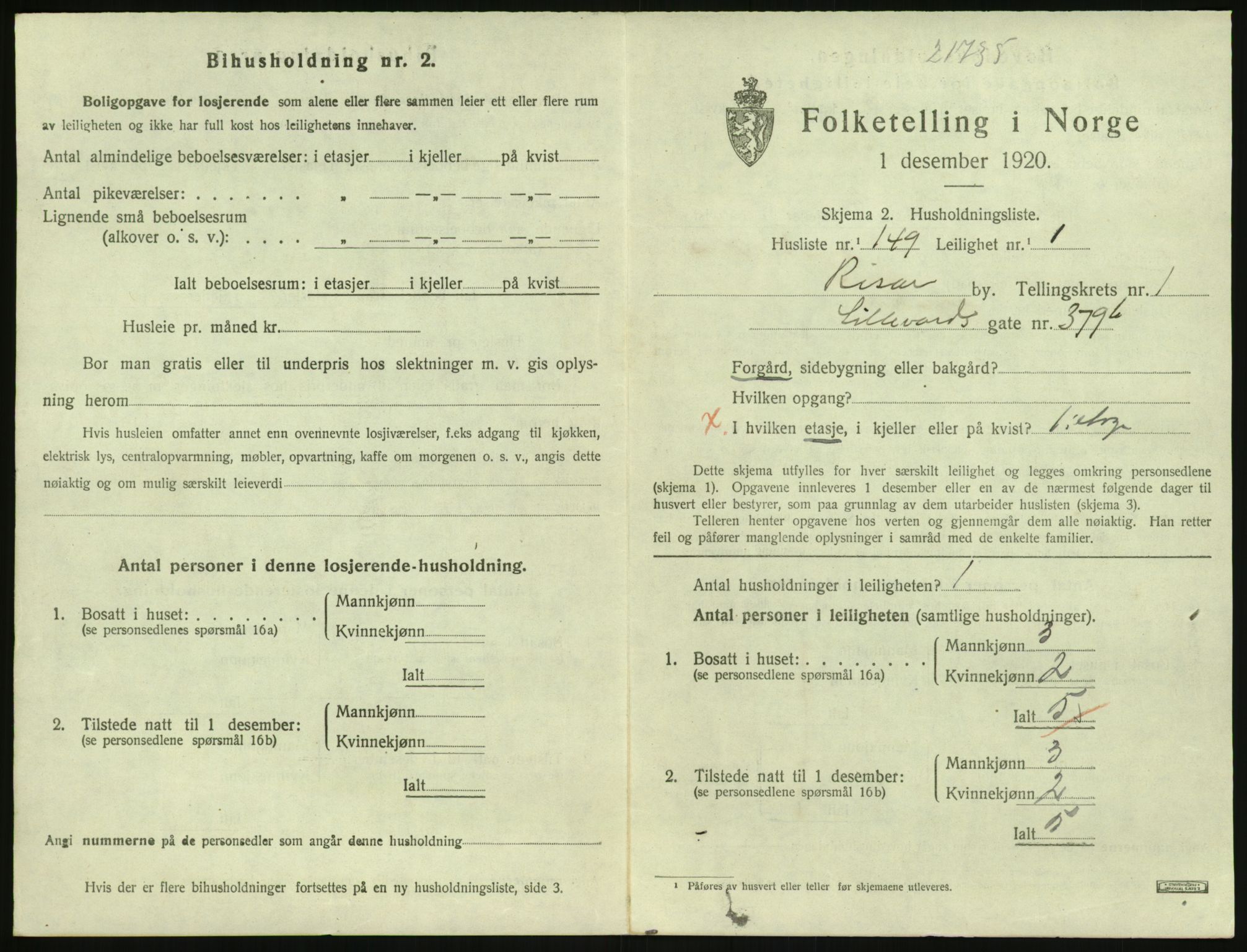 SAK, 1920 census for Risør, 1920, p. 1713