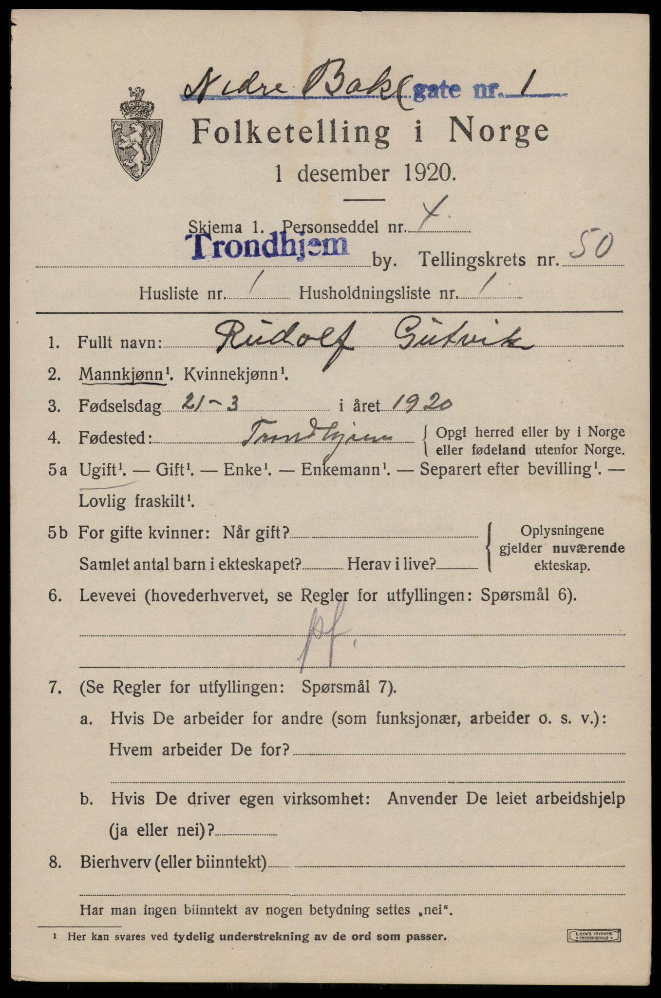 SAT, 1920 census for Trondheim, 1920, p. 103720