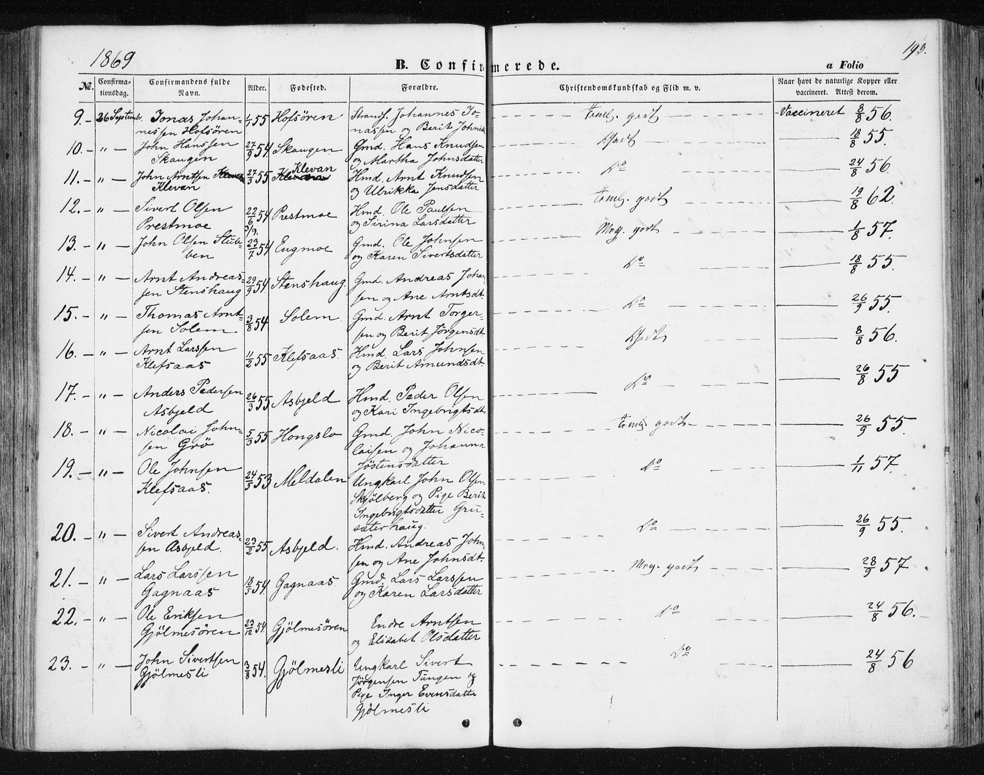 Ministerialprotokoller, klokkerbøker og fødselsregistre - Sør-Trøndelag, AV/SAT-A-1456/668/L0806: Parish register (official) no. 668A06, 1854-1869, p. 193