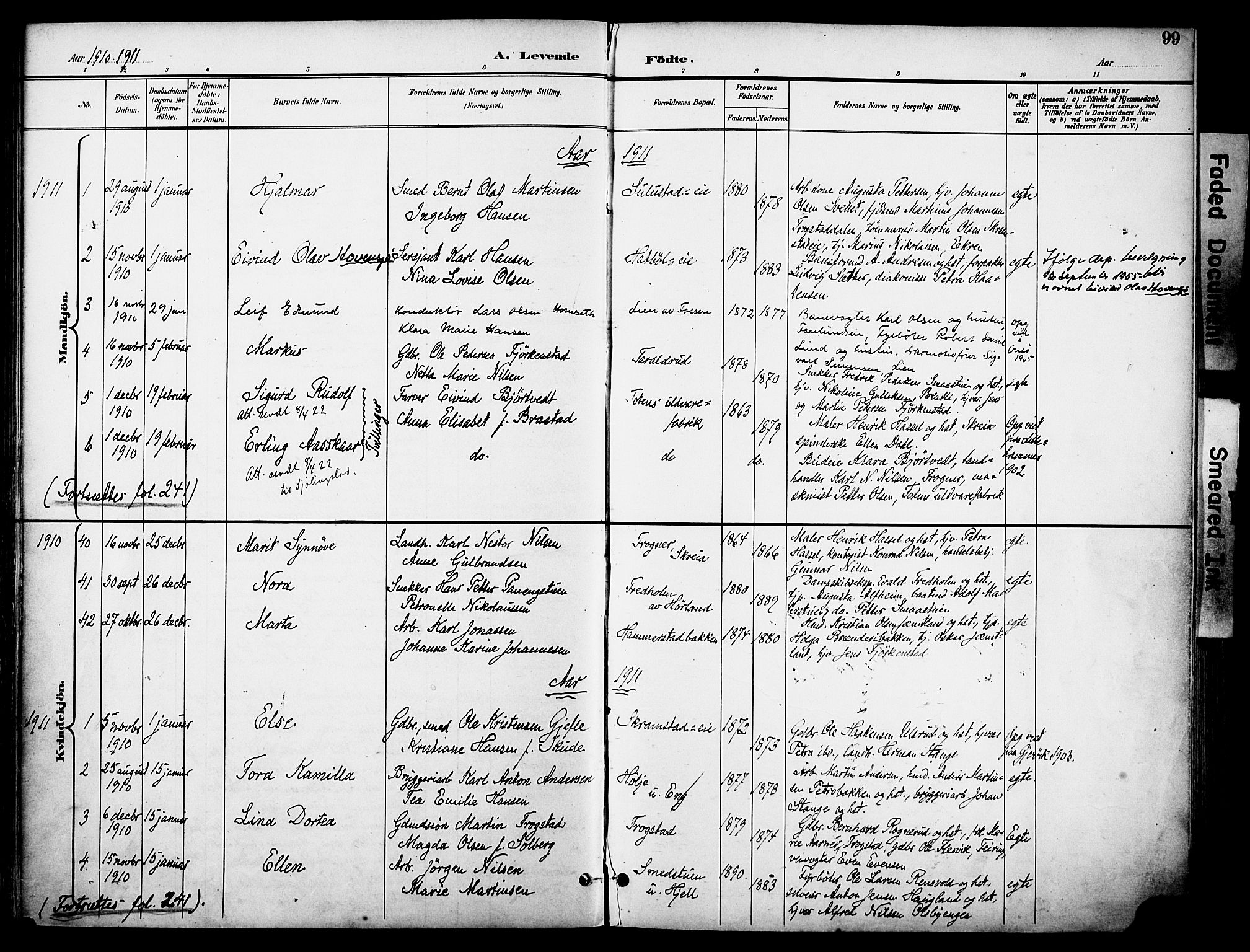 Østre Toten prestekontor, AV/SAH-PREST-104/H/Ha/Haa/L0009: Parish register (official) no. 9, 1897-1913, p. 99