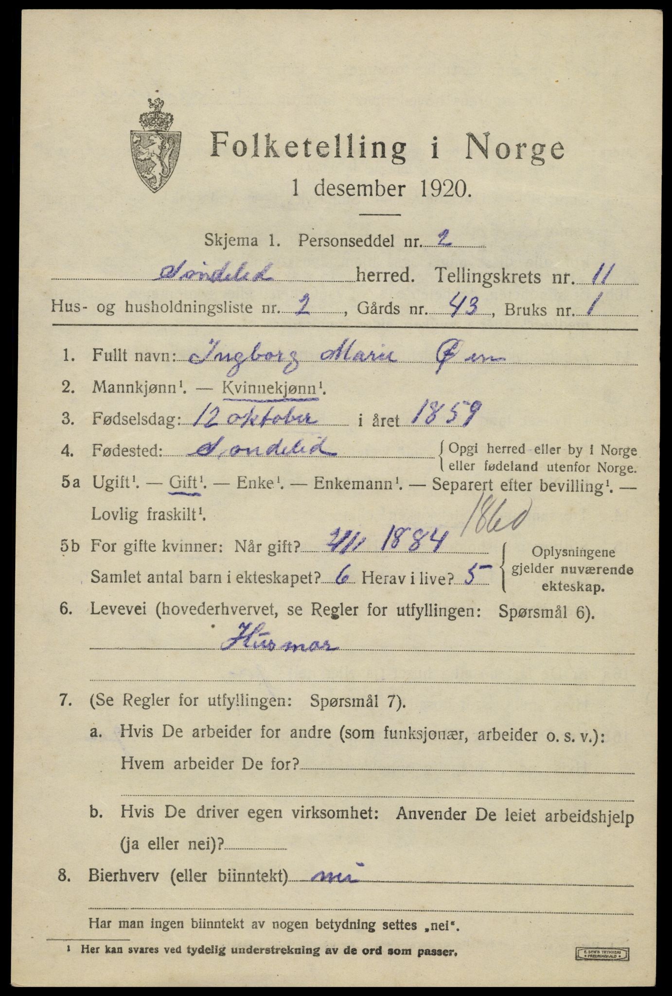 SAK, 1920 census for Søndeled, 1920, p. 5479