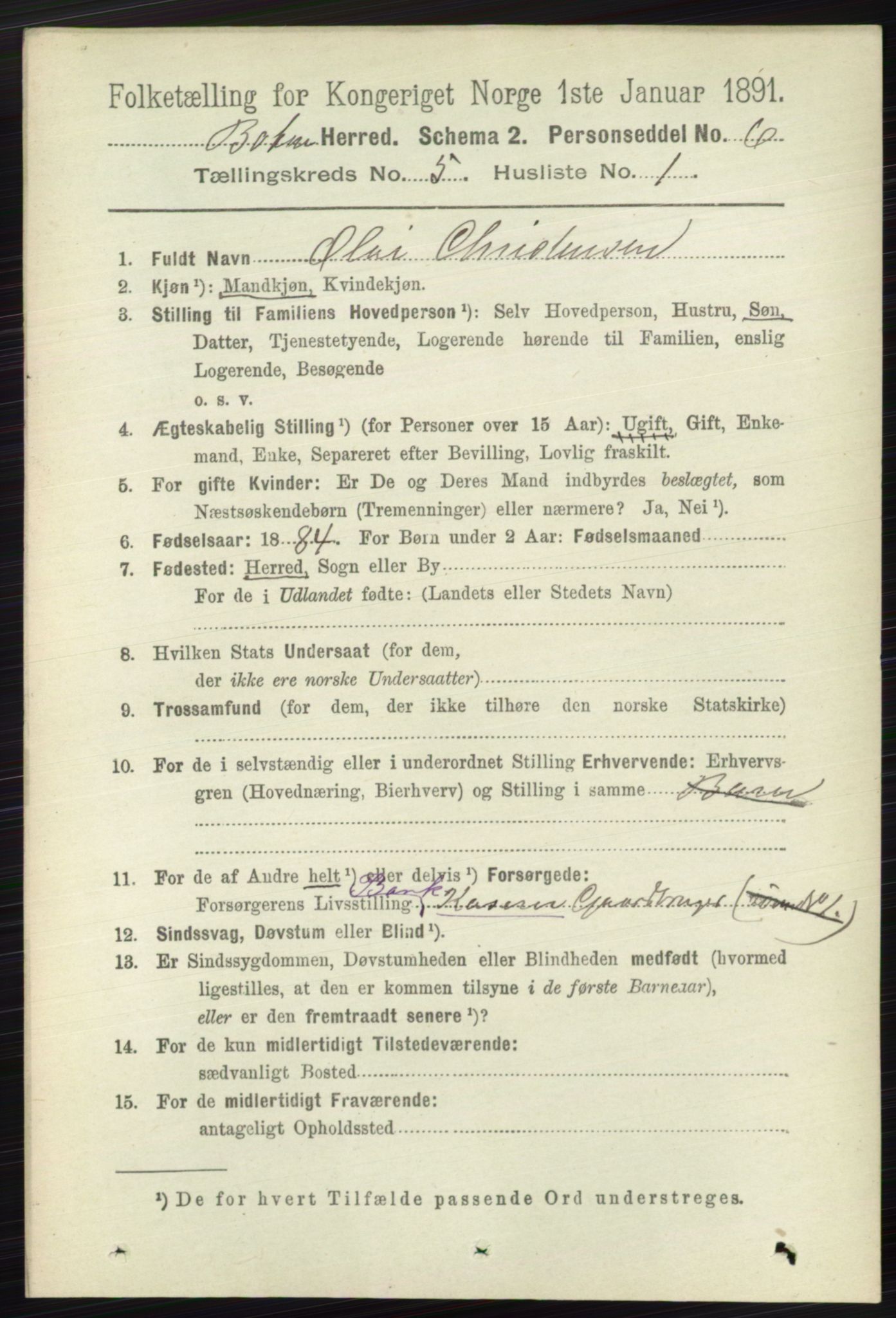 RA, 1891 census for 0715 Botne, 1891, p. 1954