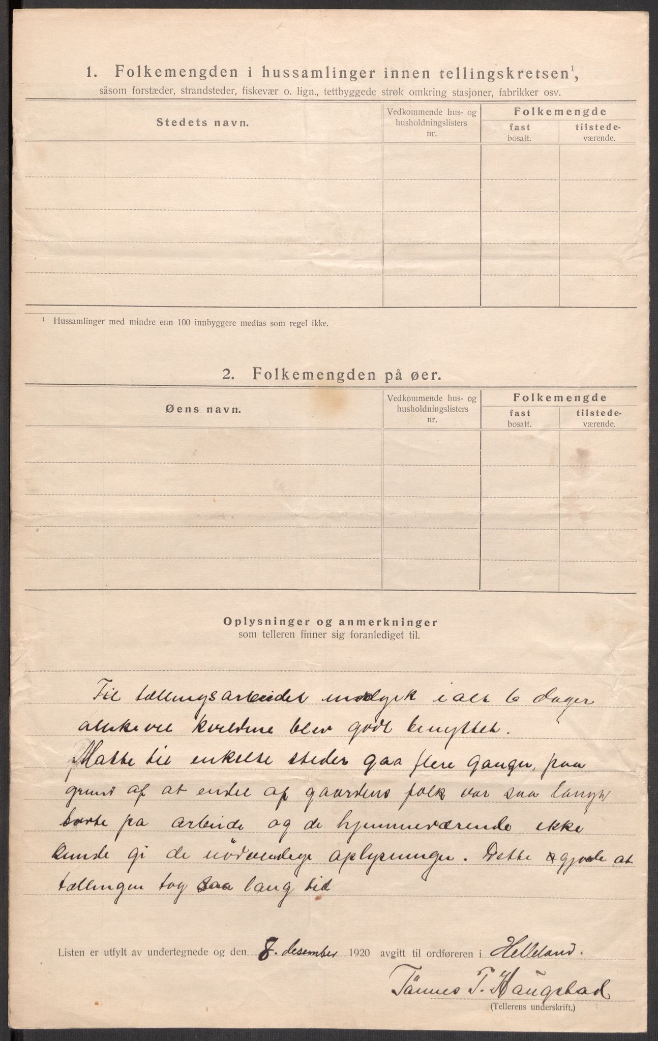 SAST, 1920 census for Helleland, 1920, p. 21