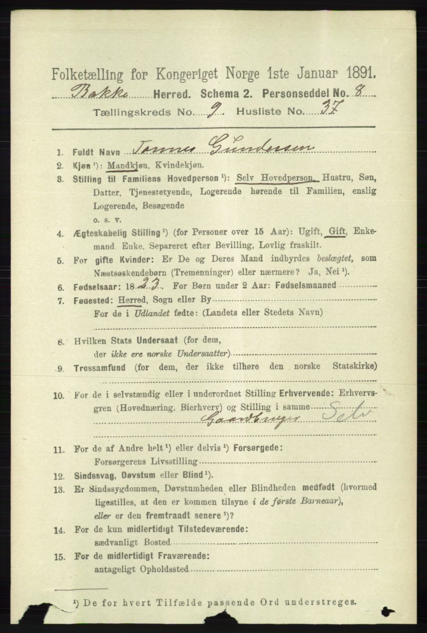 RA, 1891 census for 1045 Bakke, 1891, p. 1961