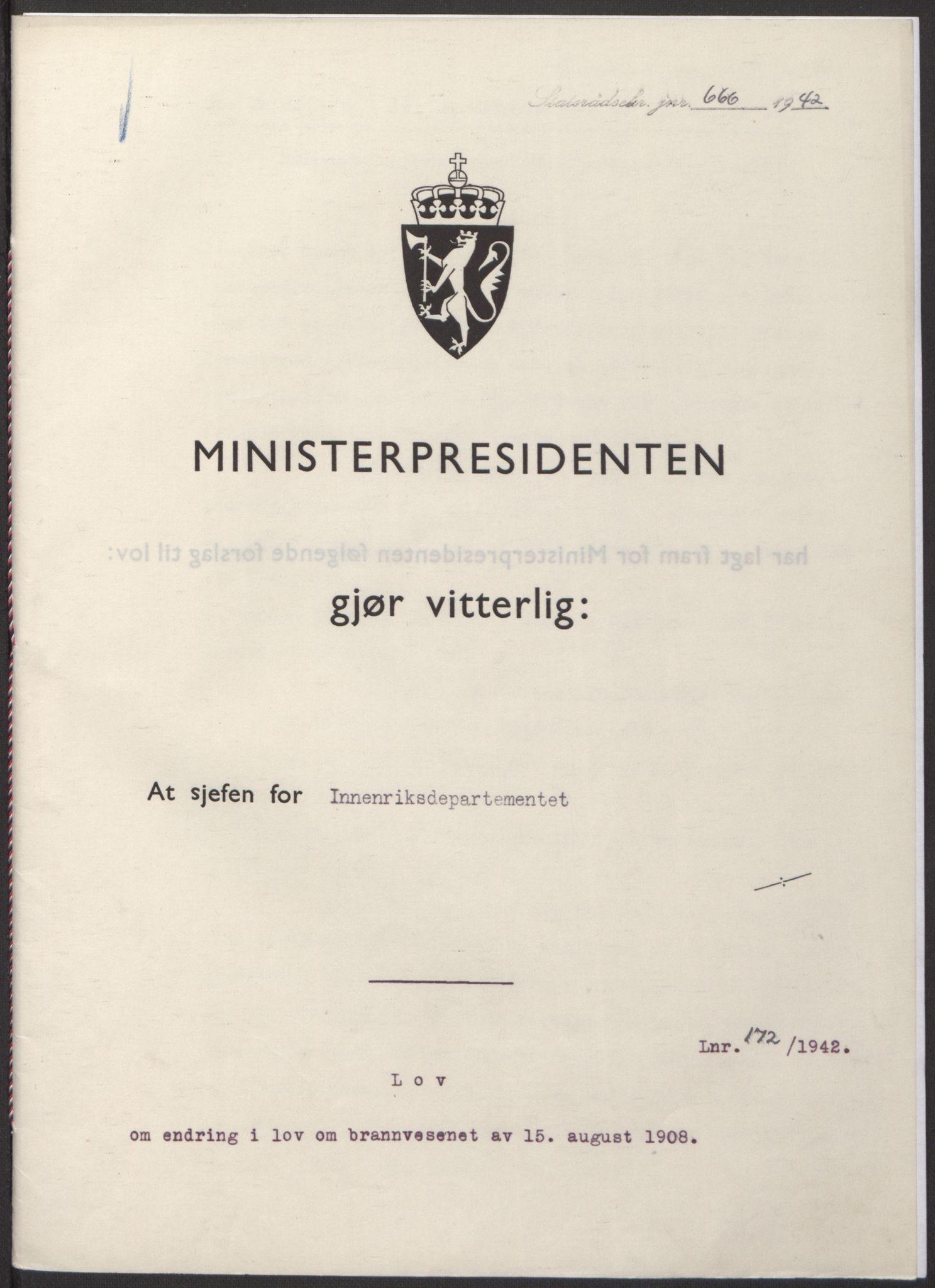 NS-administrasjonen 1940-1945 (Statsrådsekretariatet, de kommisariske statsråder mm), RA/S-4279/D/Db/L0098: Lover II, 1942, p. 276