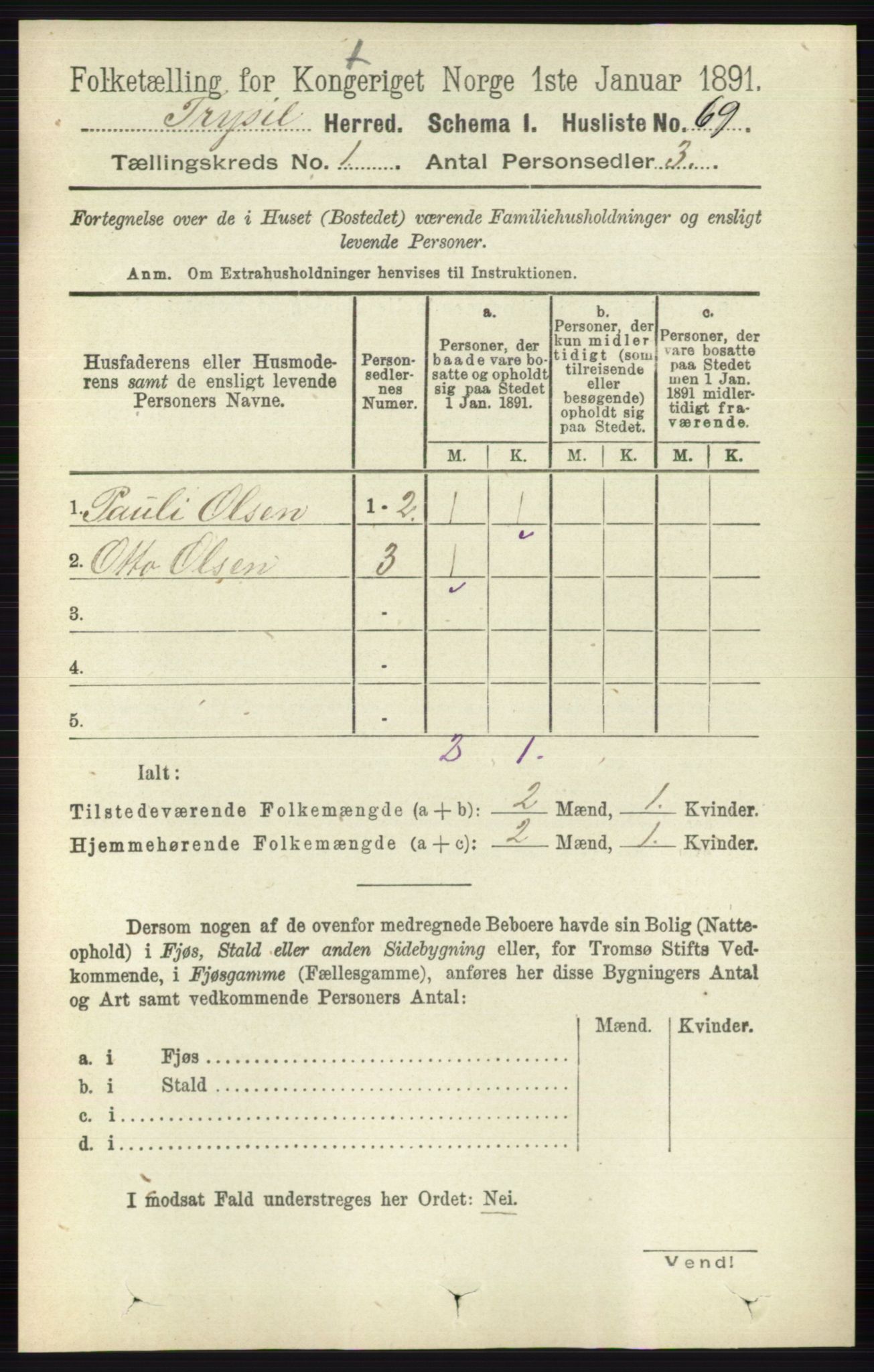 RA, 1891 census for 0428 Trysil, 1891, p. 100