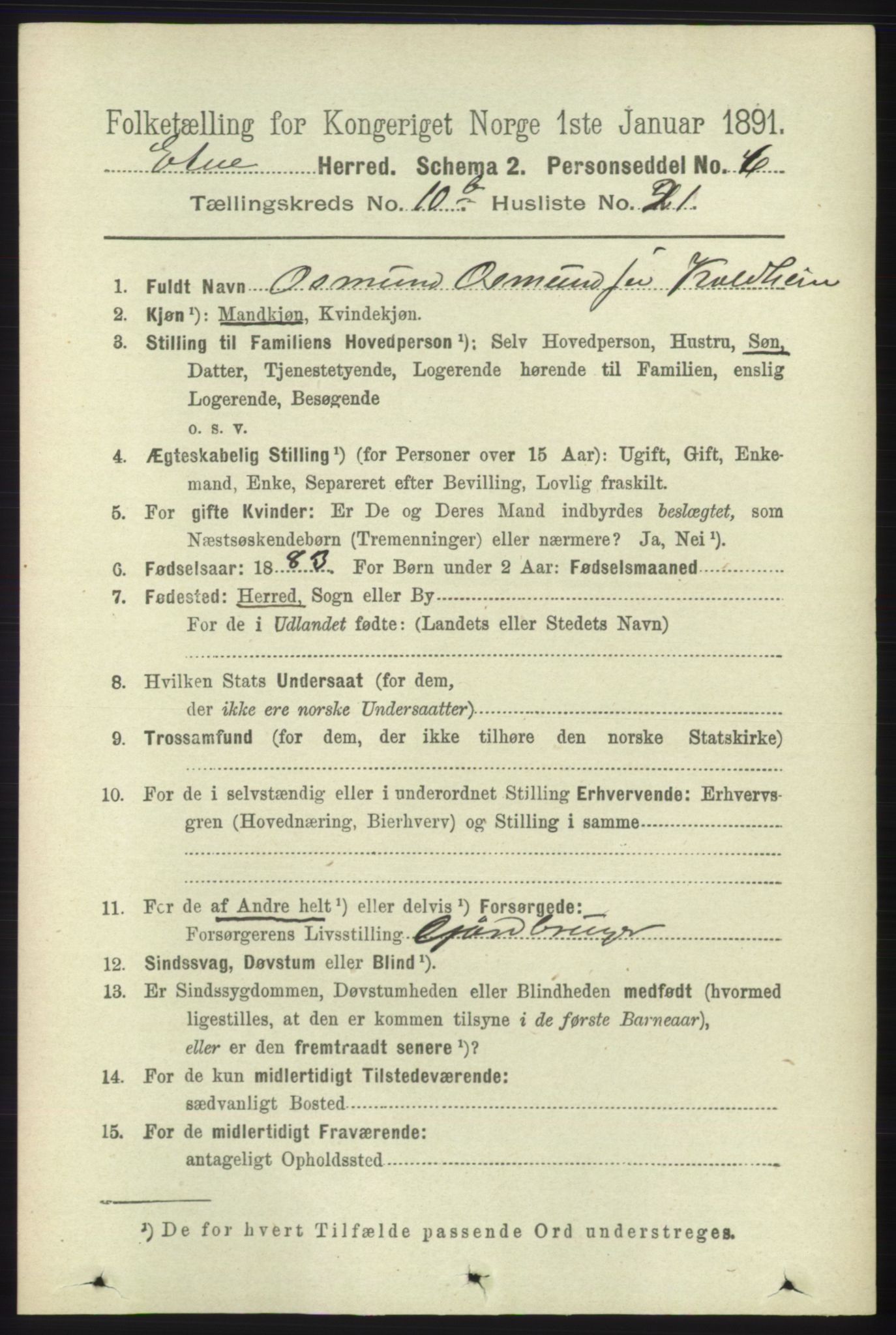 RA, 1891 census for 1211 Etne, 1891, p. 2083
