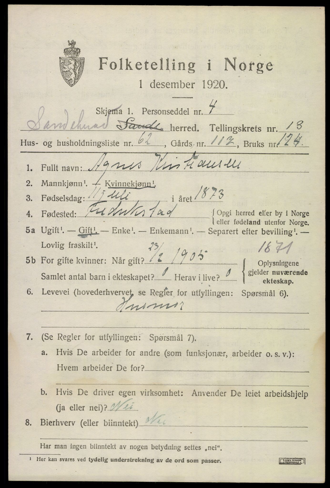 SAKO, 1920 census for Sandeherred, 1920, p. 20156