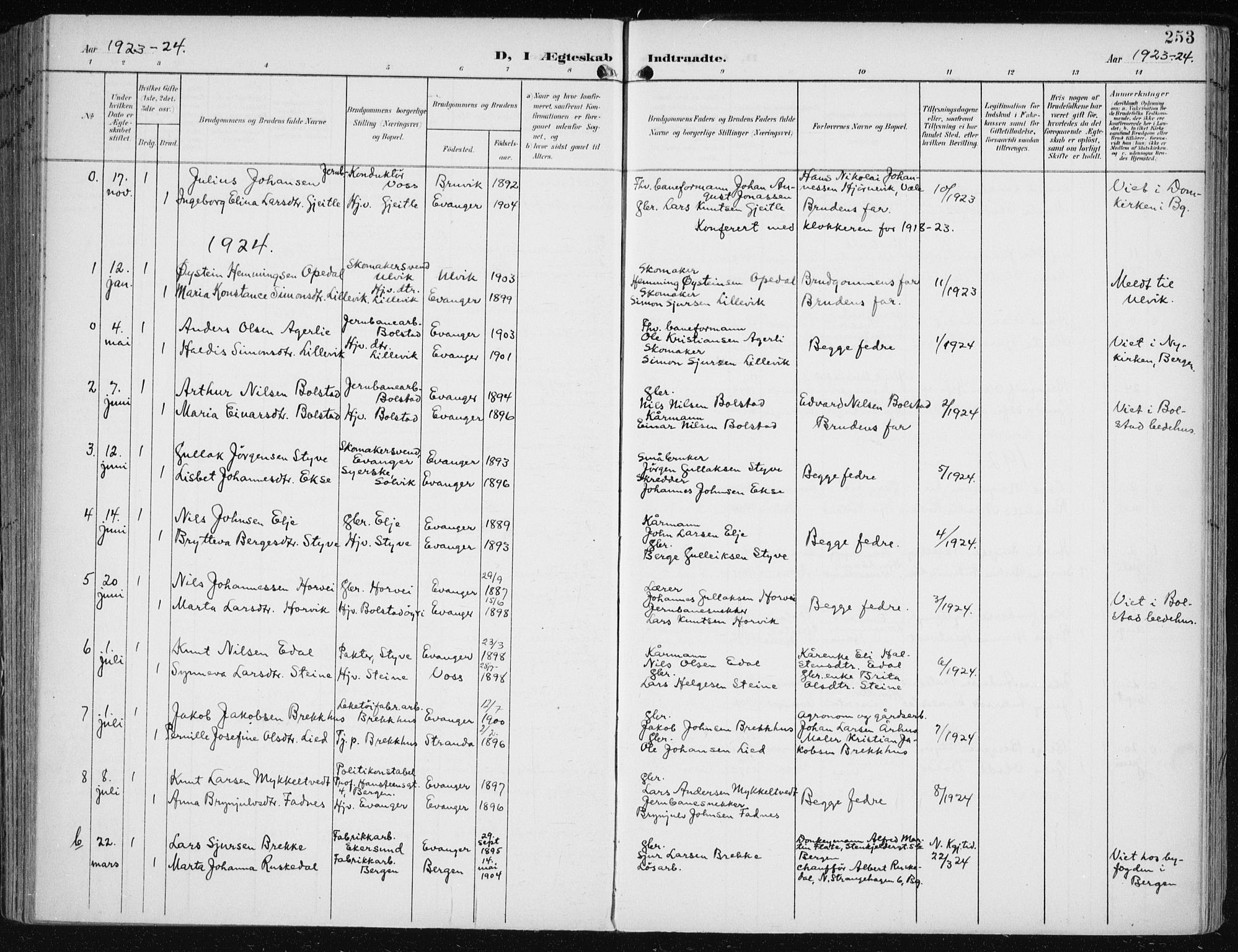Evanger sokneprestembete, SAB/A-99924: Parish register (official) no. A  3, 1900-1930, p. 253