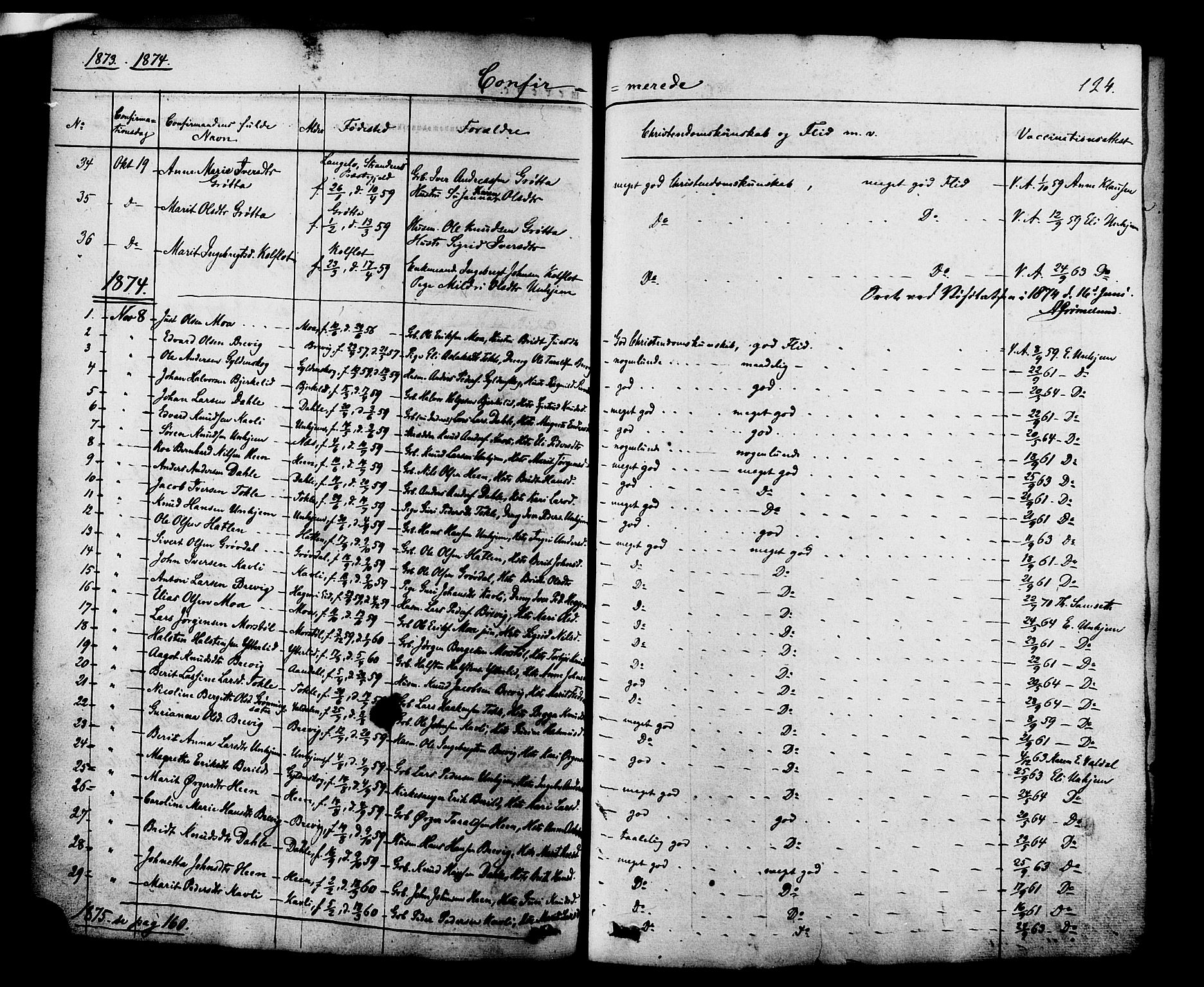 Ministerialprotokoller, klokkerbøker og fødselsregistre - Møre og Romsdal, SAT/A-1454/545/L0586: Parish register (official) no. 545A02, 1854-1877, p. 124