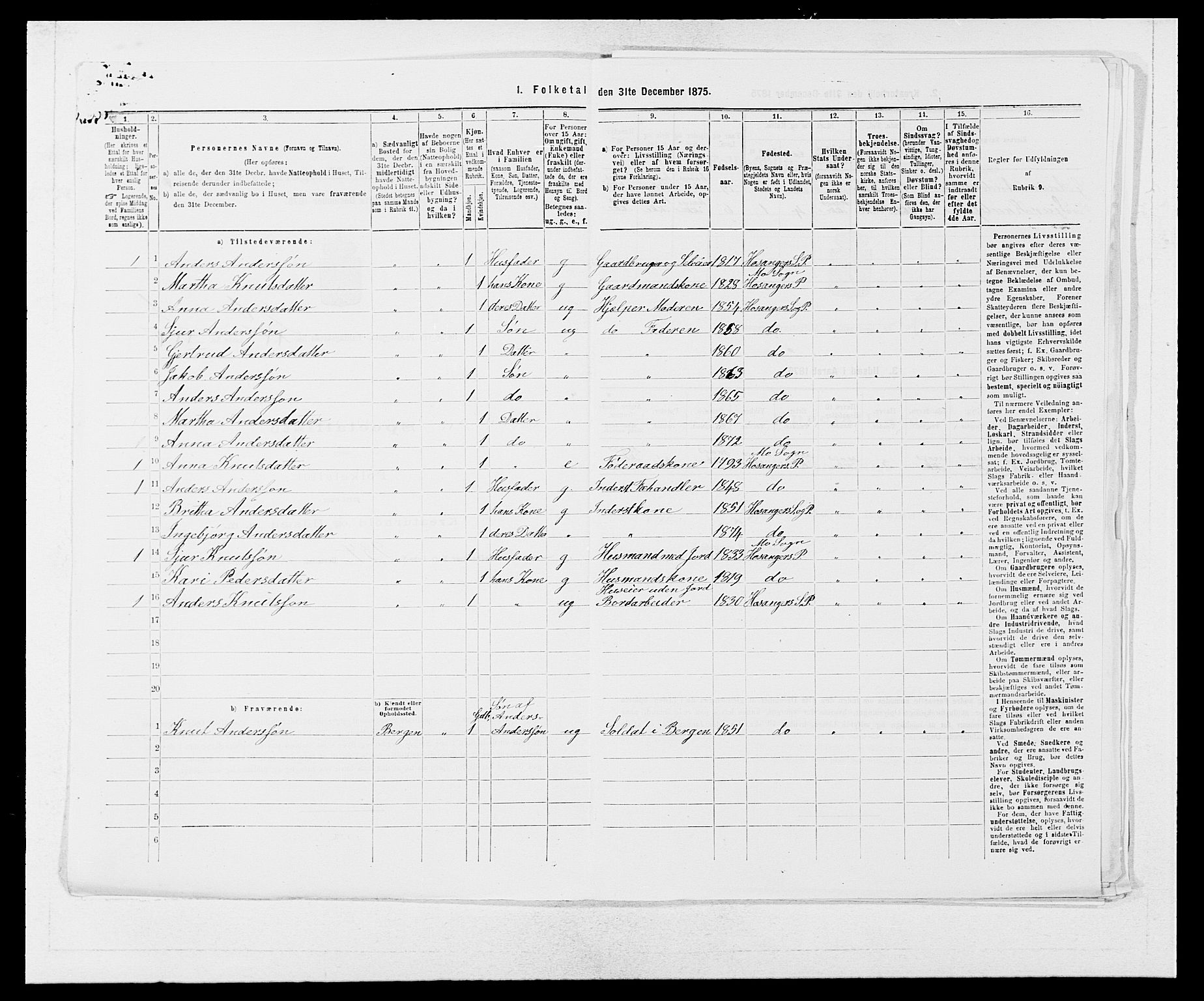 SAB, 1875 census for 1253P Hosanger, 1875, p. 682