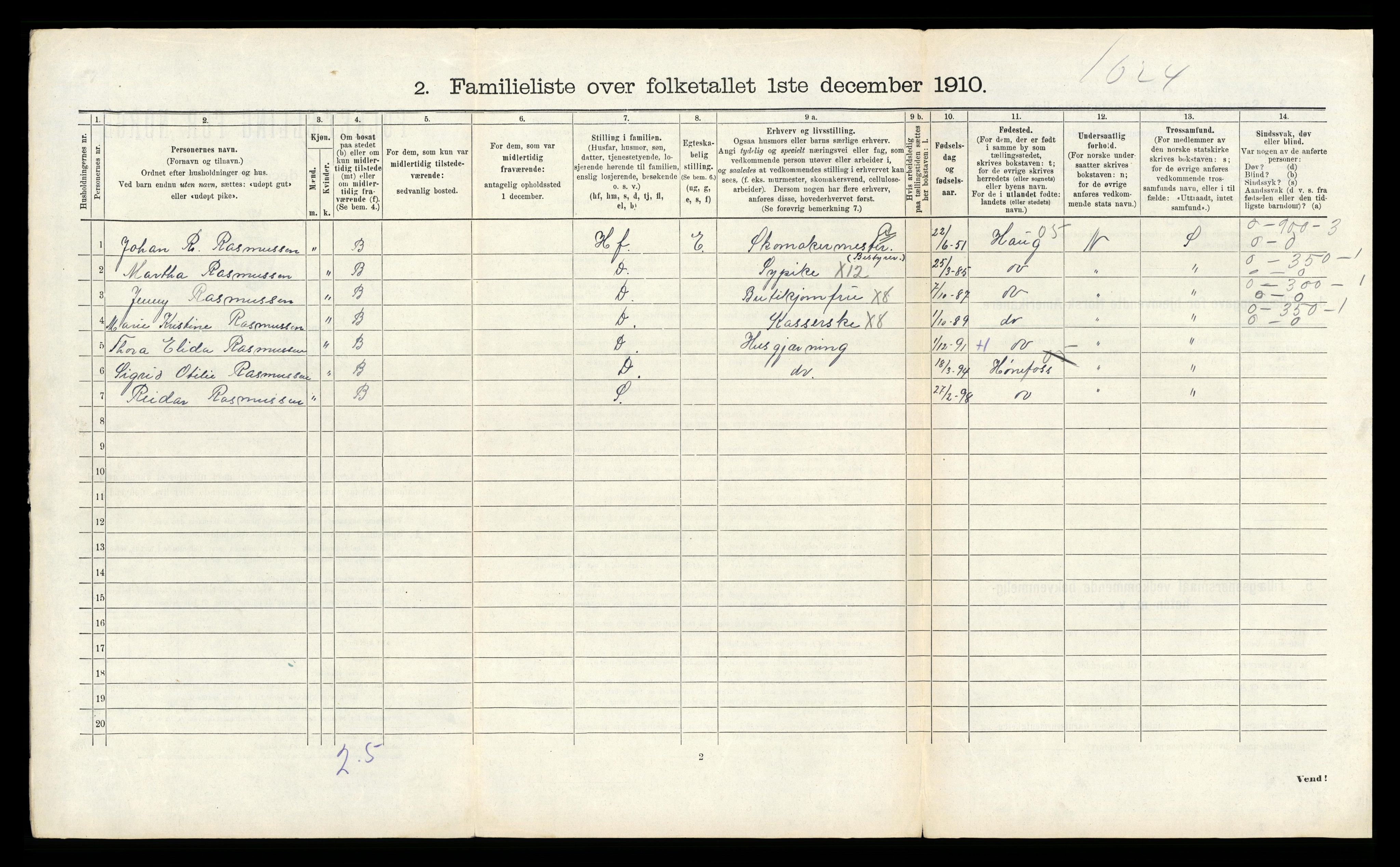 RA, 1910 census for Hønefoss, 1910, p. 1338