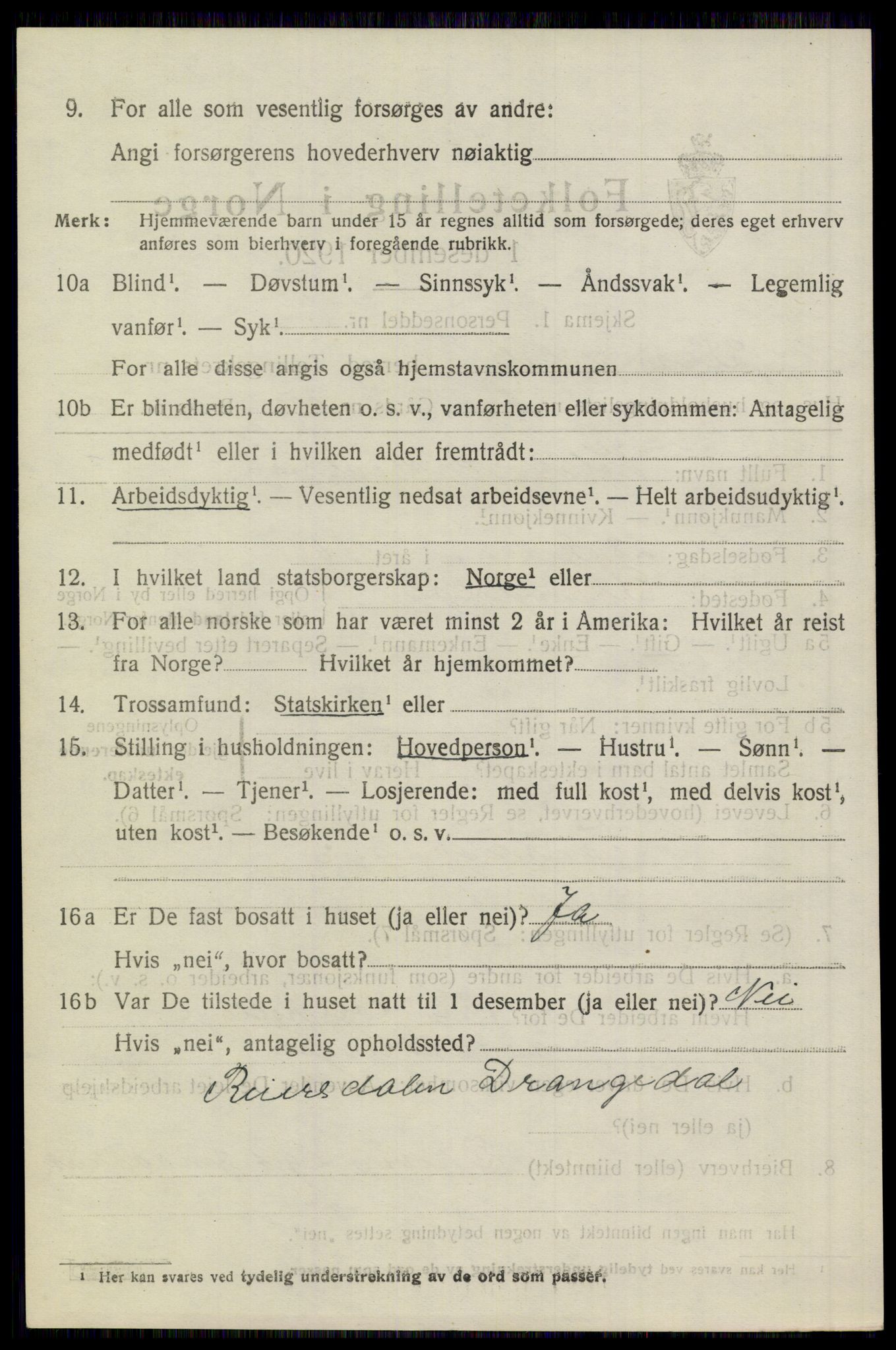 SAKO, 1920 census for Drangedal, 1920, p. 6622