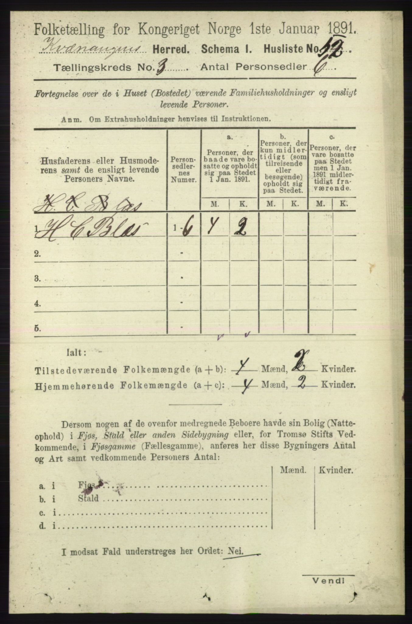 RA, 1891 census for 1943 Kvænangen, 1891, p. 1060