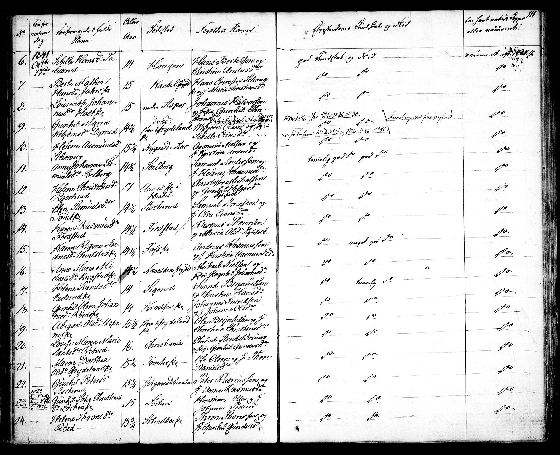 Kråkstad prestekontor Kirkebøker, SAO/A-10125a/F/Fa/L0005: Parish register (official) no. I 5, 1837-1847, p. 111