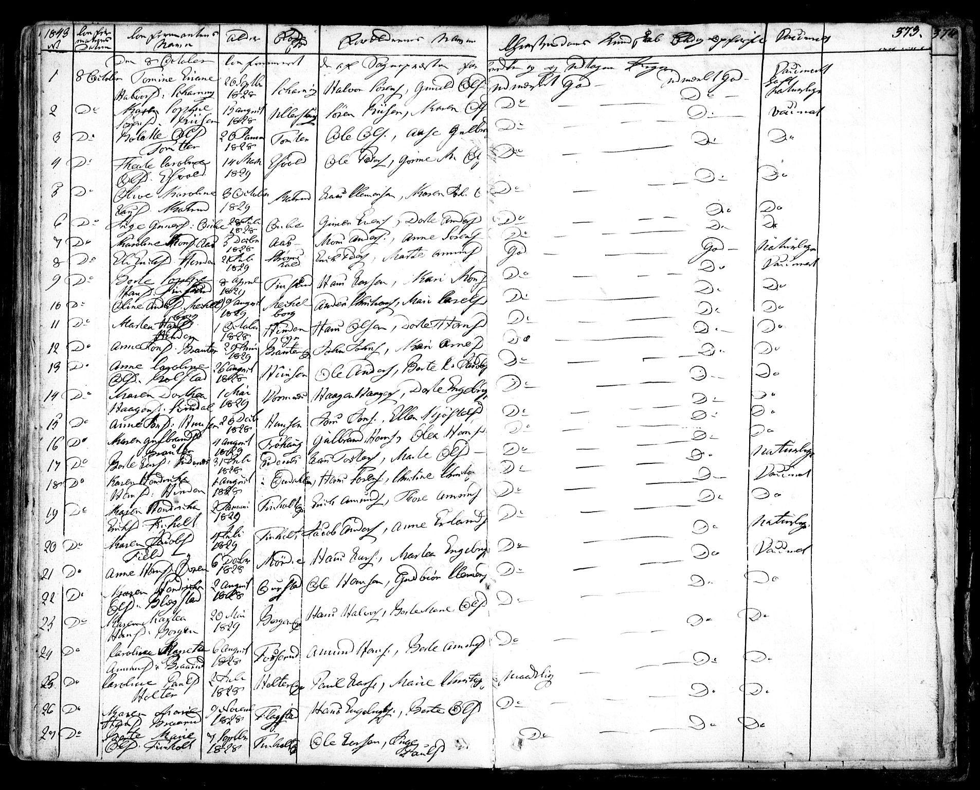 Nes prestekontor Kirkebøker, AV/SAO-A-10410/F/Fa/L0006: Parish register (official) no. I 6, 1833-1845, p. 373