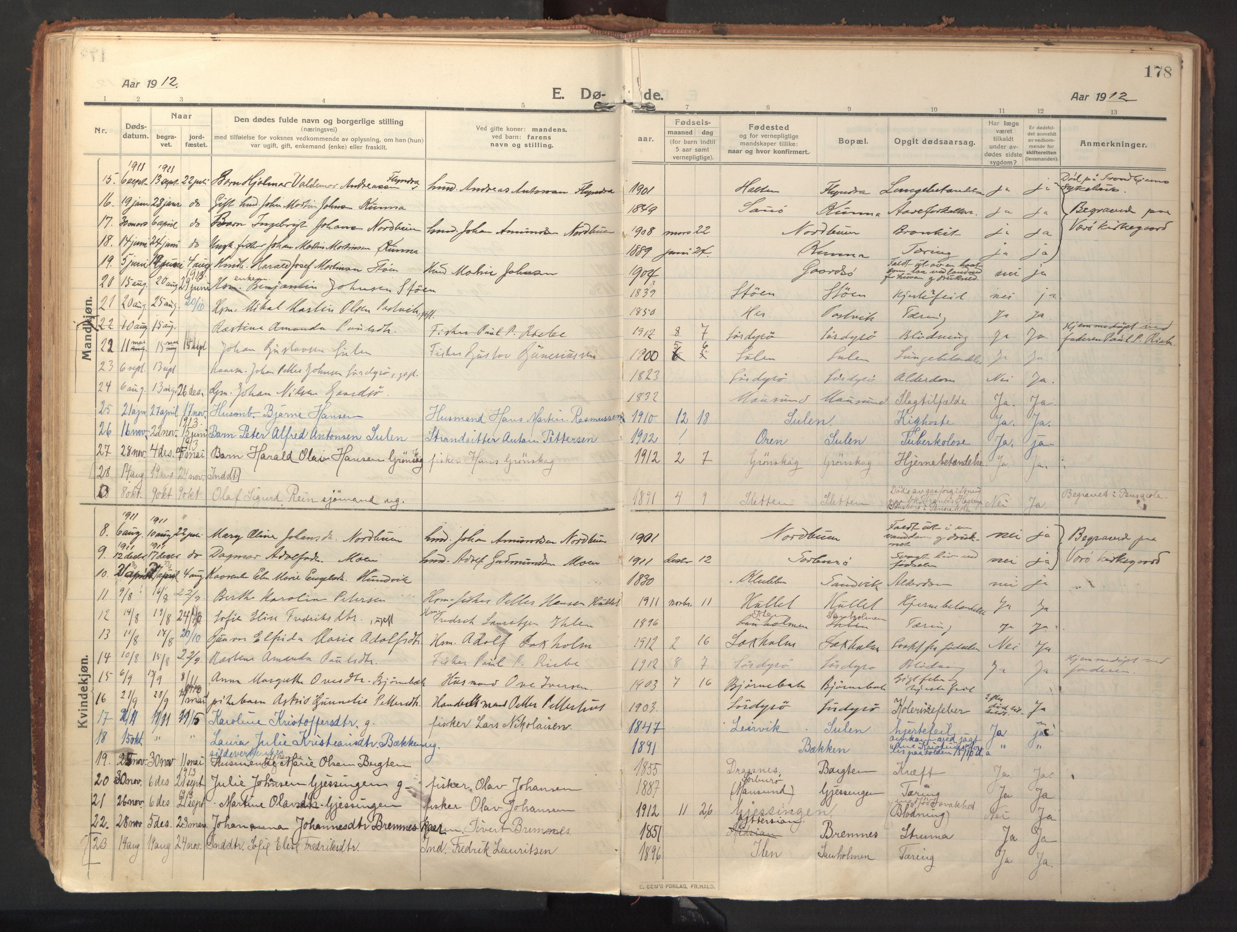 Ministerialprotokoller, klokkerbøker og fødselsregistre - Sør-Trøndelag, SAT/A-1456/640/L0581: Parish register (official) no. 640A06, 1910-1924, p. 178
