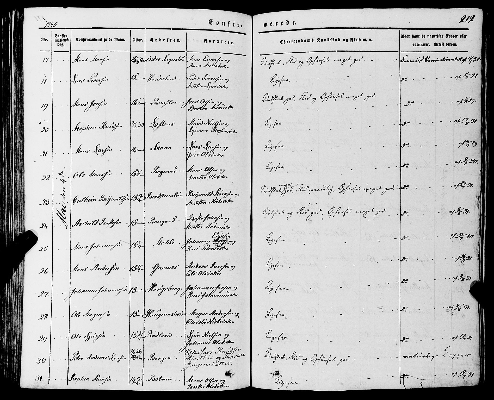 Haus sokneprestembete, AV/SAB-A-75601/H/Haa: Parish register (official) no. A 15, 1838-1847, p. 212