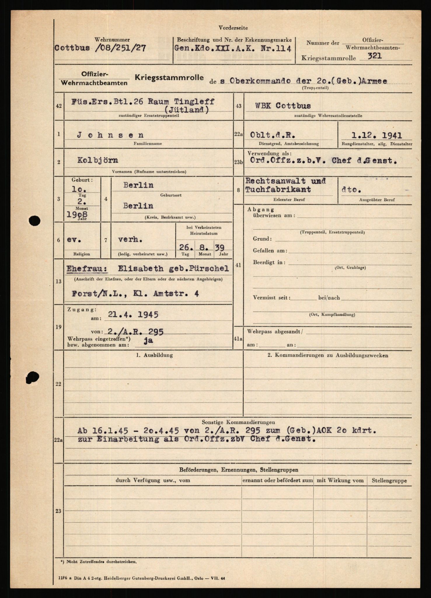 Forsvarets Overkommando. 2 kontor. Arkiv 11.4. Spredte tyske arkivsaker, AV/RA-RAFA-7031/D/Dar/Dara/L0018: Personalbøker, 1940-1945, p. 809