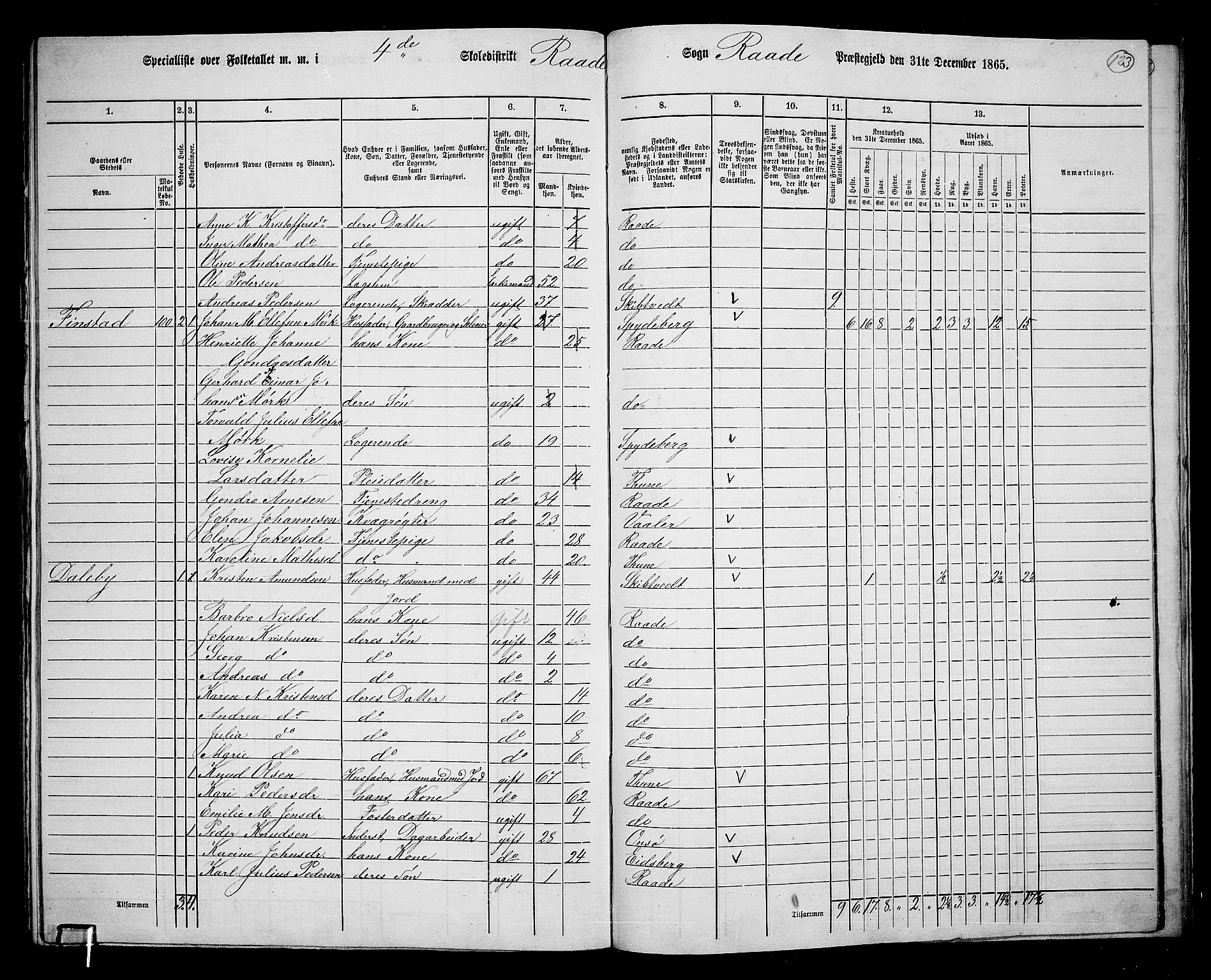 RA, 1865 census for Råde, 1865, p. 110