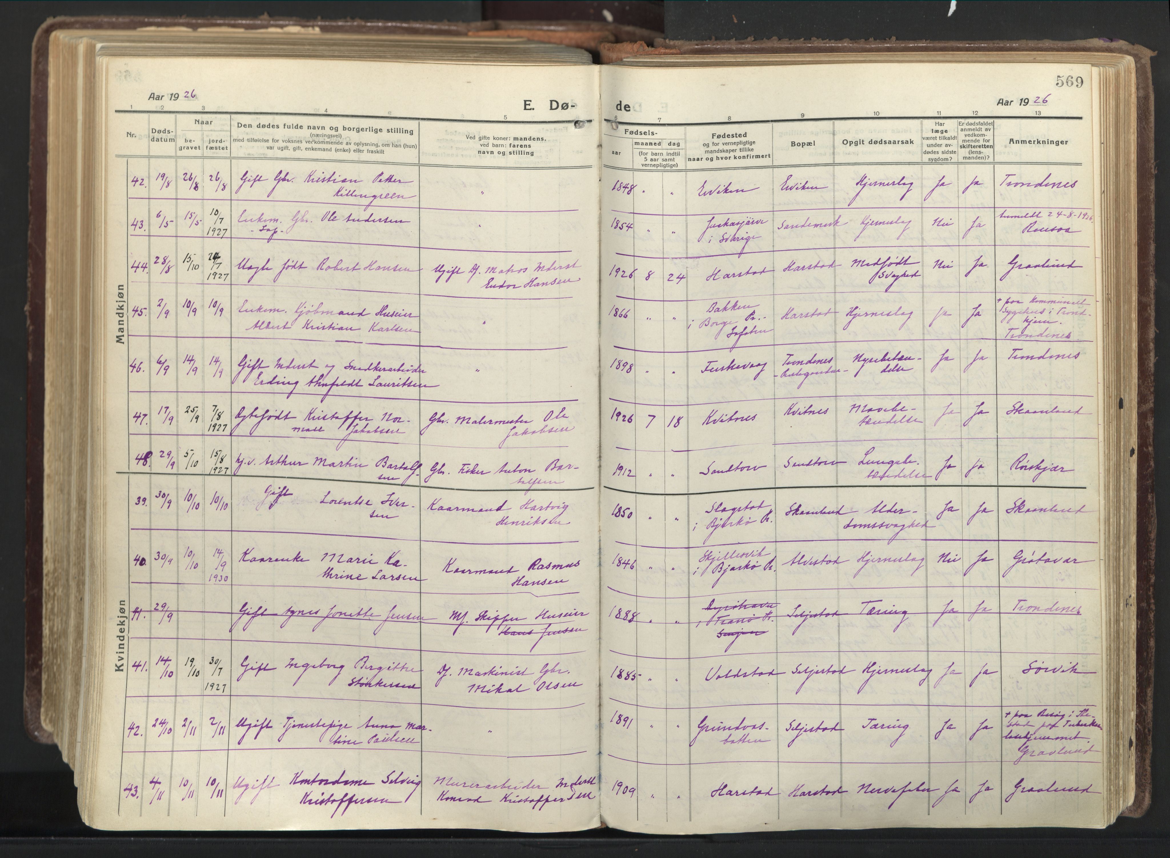 Trondenes sokneprestkontor, AV/SATØ-S-1319/H/Ha/L0019kirke: Parish register (official) no. 19, 1919-1928, p. 569