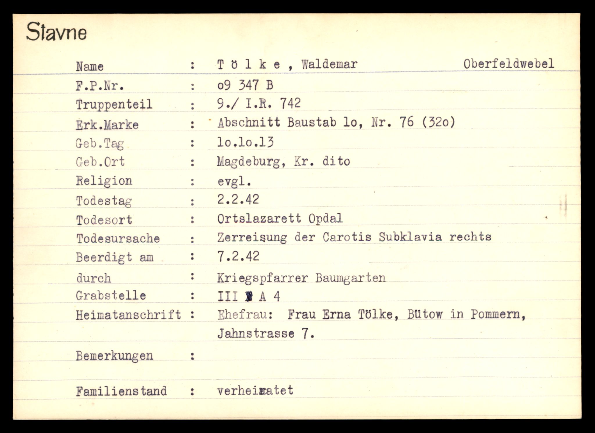 Distriktskontoret for krigsgraver, AV/SAT-A-5030/E/L0003: Kasett/kartotek over tysk Krigskirkegård Stavne, 1945, p. 1413