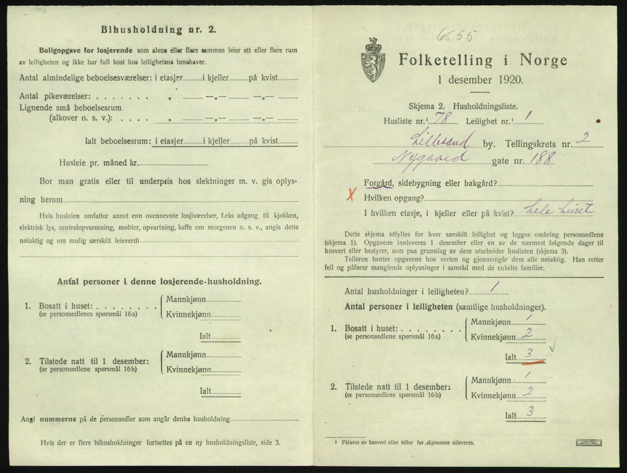 SAK, 1920 census for Lillesand, 1920, p. 1029