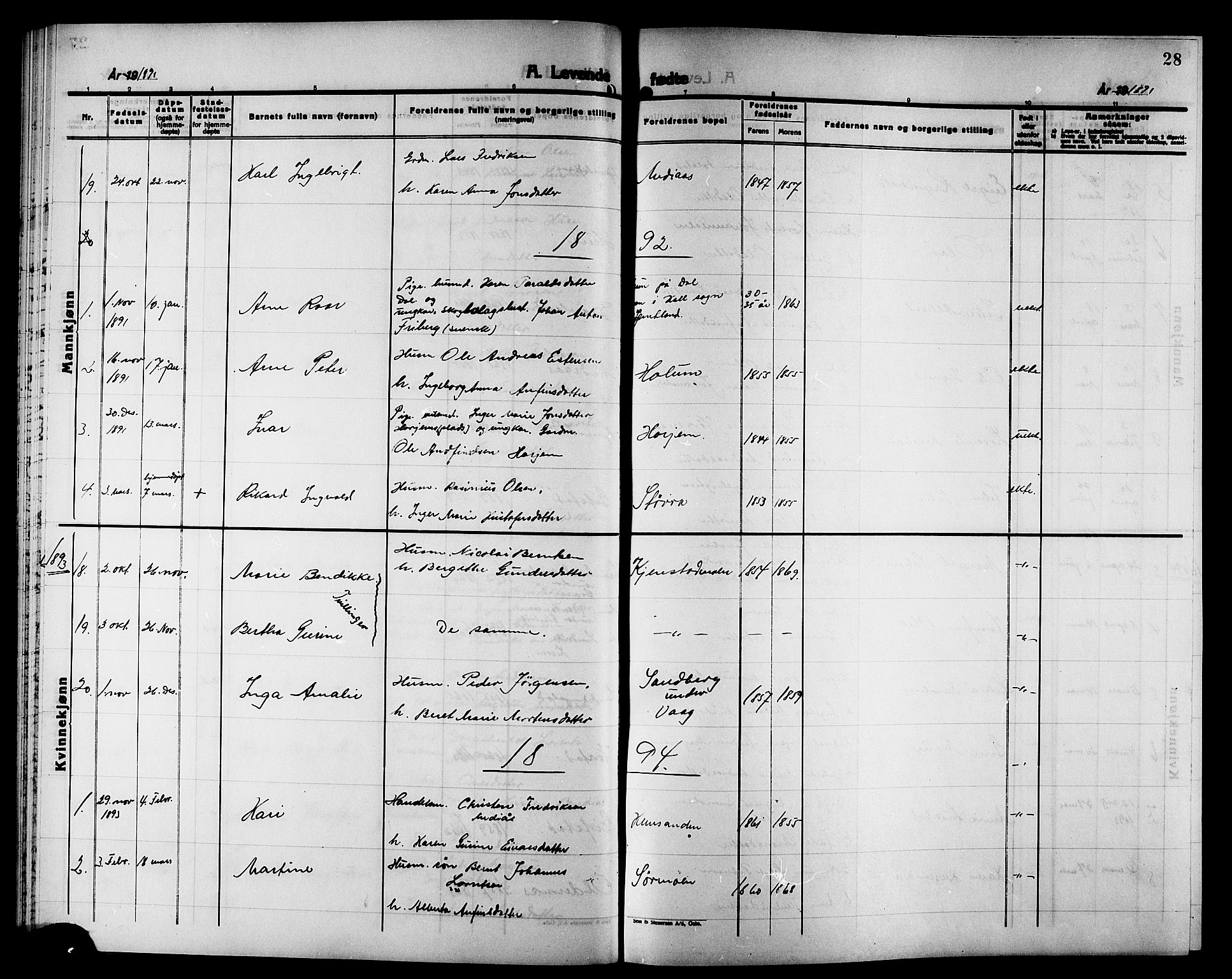 Ministerialprotokoller, klokkerbøker og fødselsregistre - Nord-Trøndelag, SAT/A-1458/749/L0487: Parish register (official) no. 749D03, 1887-1902, p. 28