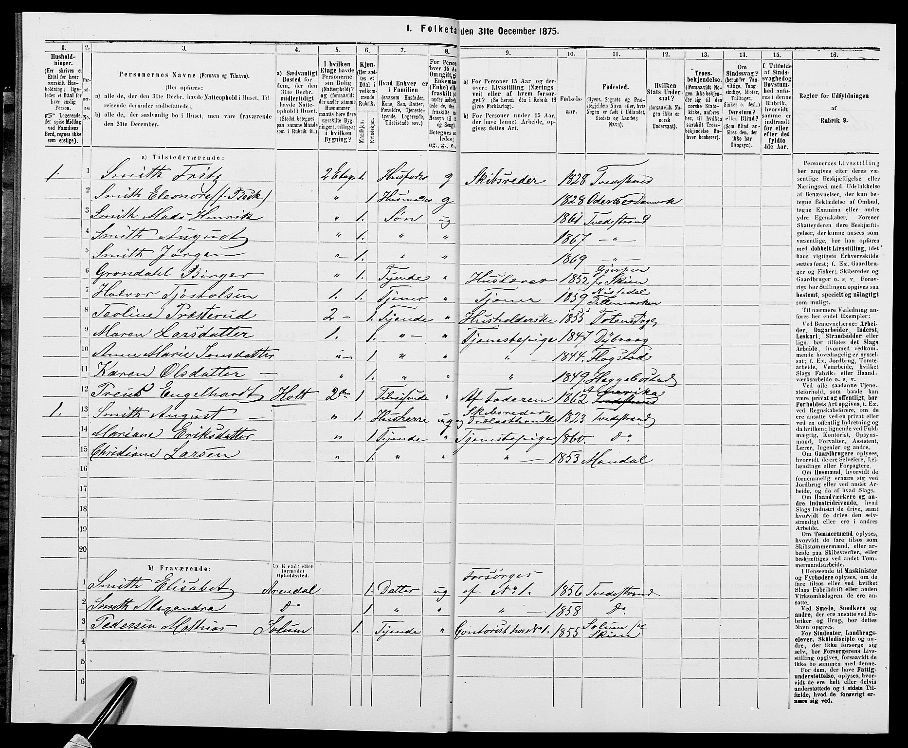 SAK, 1875 census for 0902B Holt/Tvedestrand, 1875, p. 193