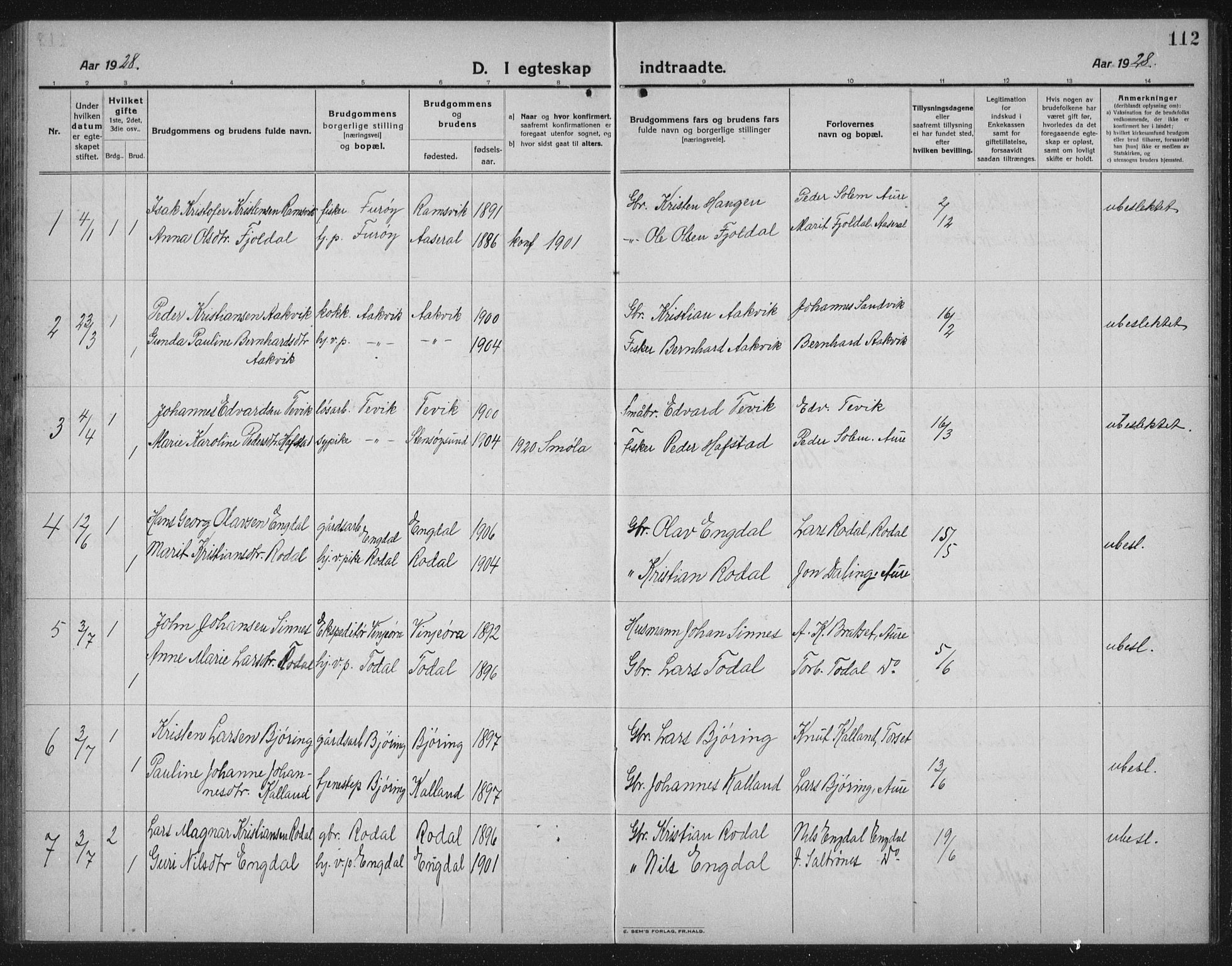 Ministerialprotokoller, klokkerbøker og fødselsregistre - Møre og Romsdal, AV/SAT-A-1454/578/L0911: Parish register (copy) no. 578C04, 1921-1940, p. 112