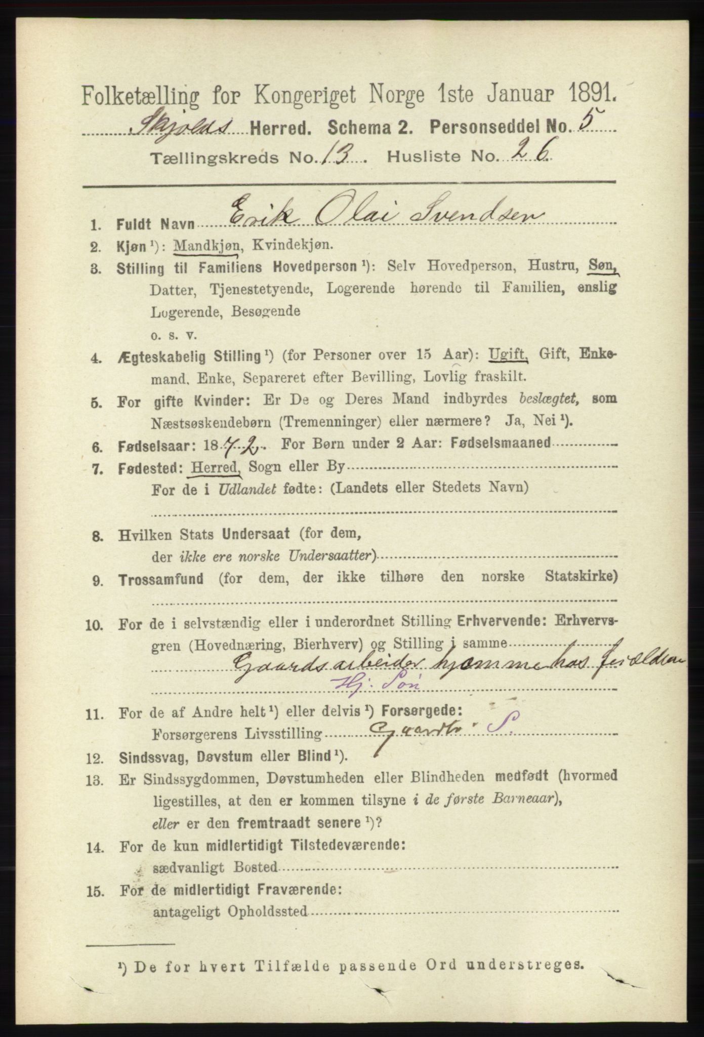 RA, 1891 census for 1154 Skjold, 1891, p. 2516