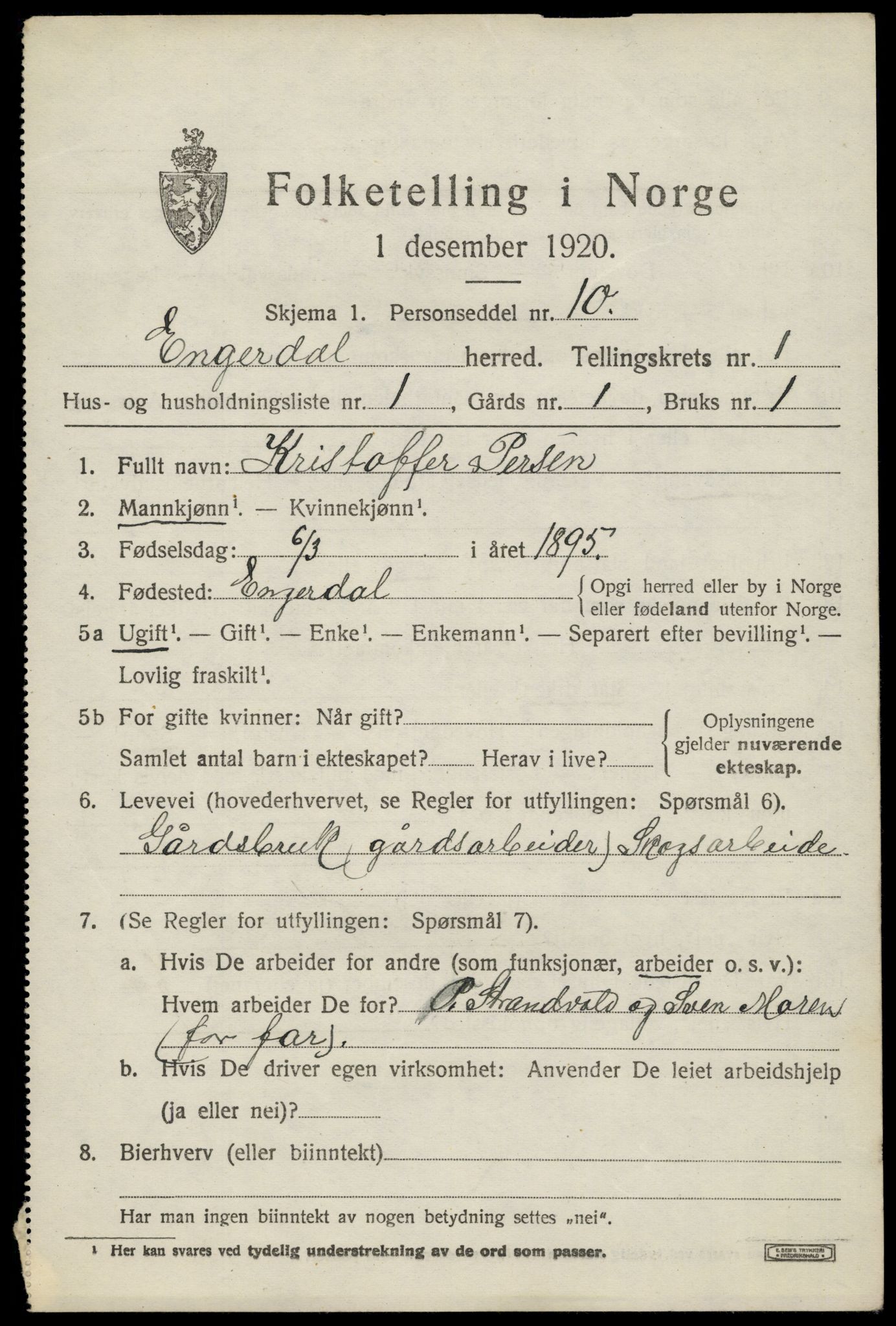 SAH, 1920 census for Engerdal, 1920, p. 499