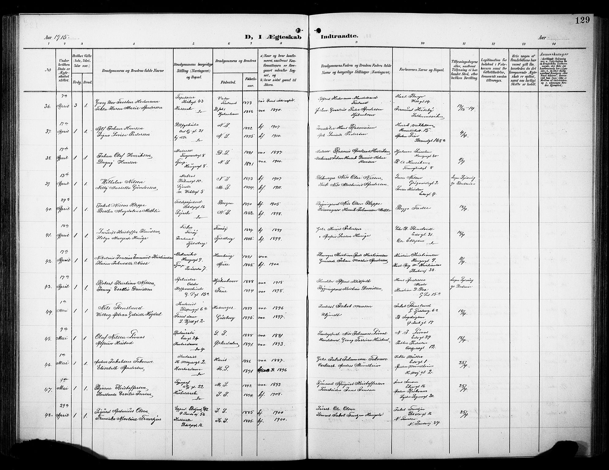 Sandviken Sokneprestembete, AV/SAB-A-77601/H/Hb/L0014: Parish register (copy) no. D 1, 1902-1929, p. 129