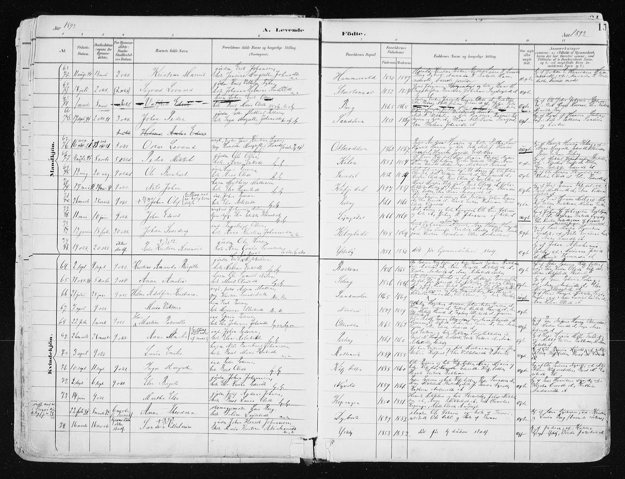 Lyngen sokneprestembete, SATØ/S-1289/H/He/Hea/L0008kirke: Parish register (official) no. 8, 1891-1902, p. 15