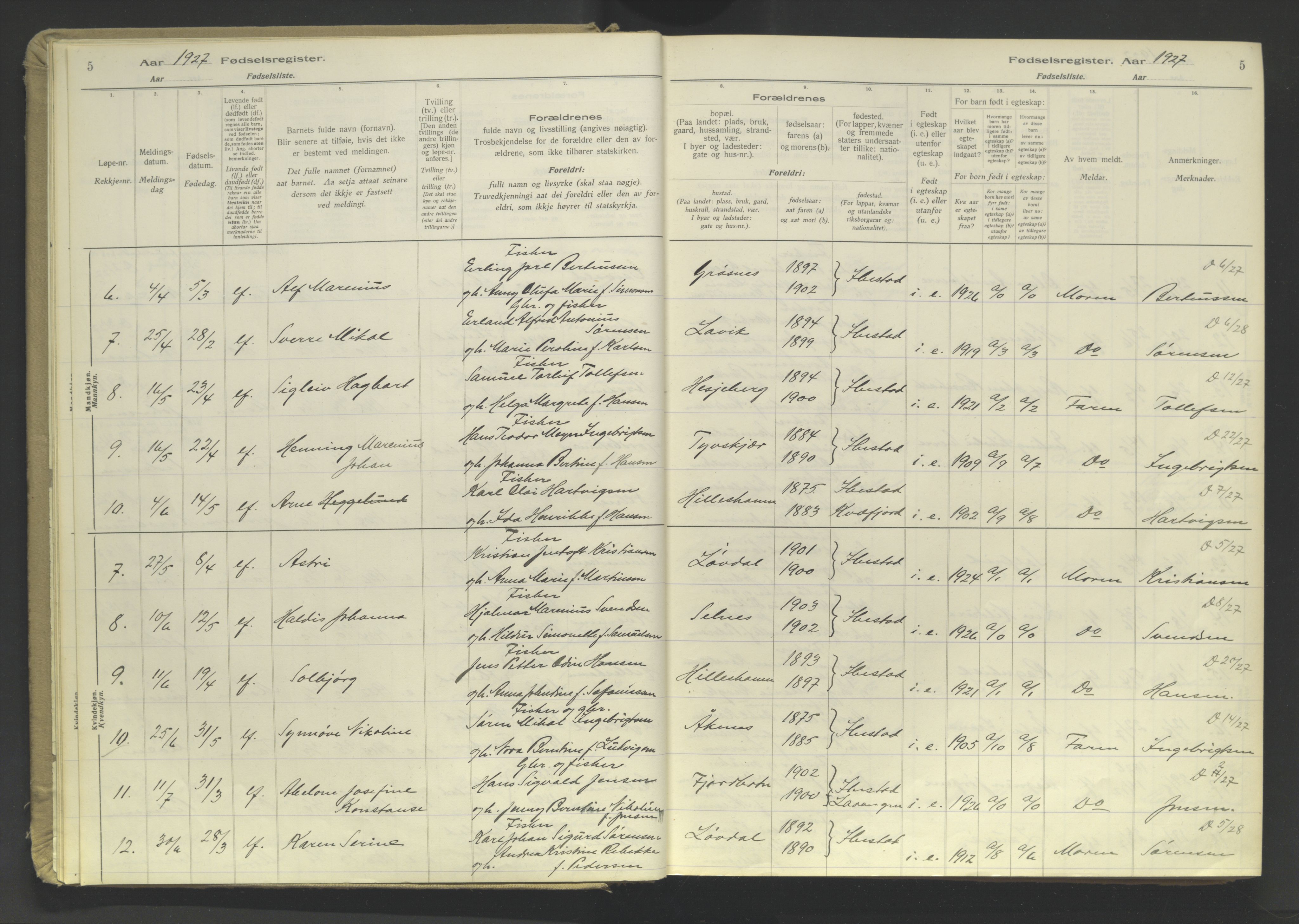 Ibestad sokneprestembete, AV/SATØ-S-0077/I/Ic/L0064: Birth register no. 64, 1926-1961, p. 5