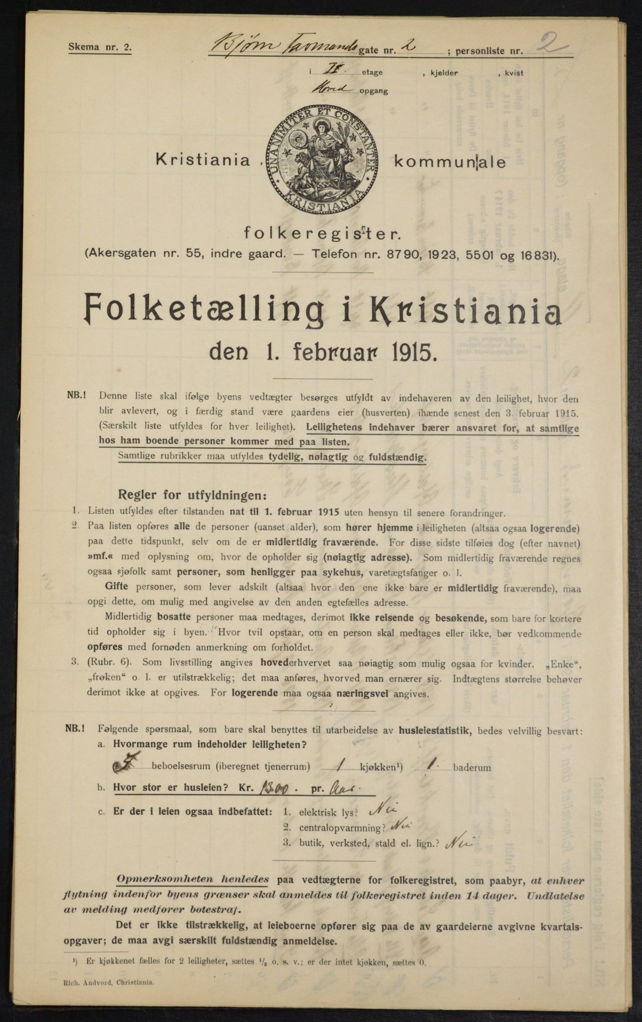 OBA, Municipal Census 1915 for Kristiania, 1915, p. 6615