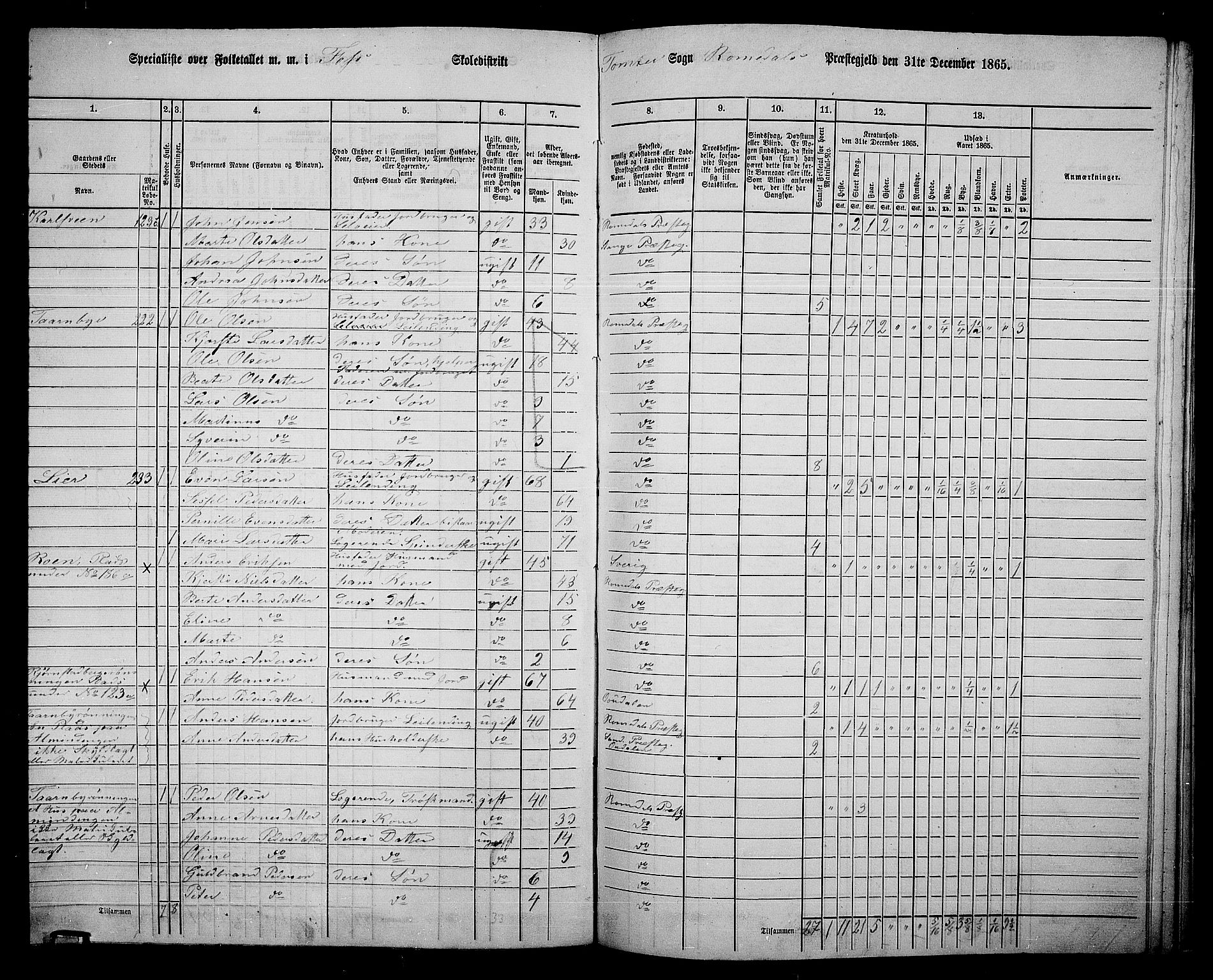 RA, 1865 census for Romedal, 1865, p. 184