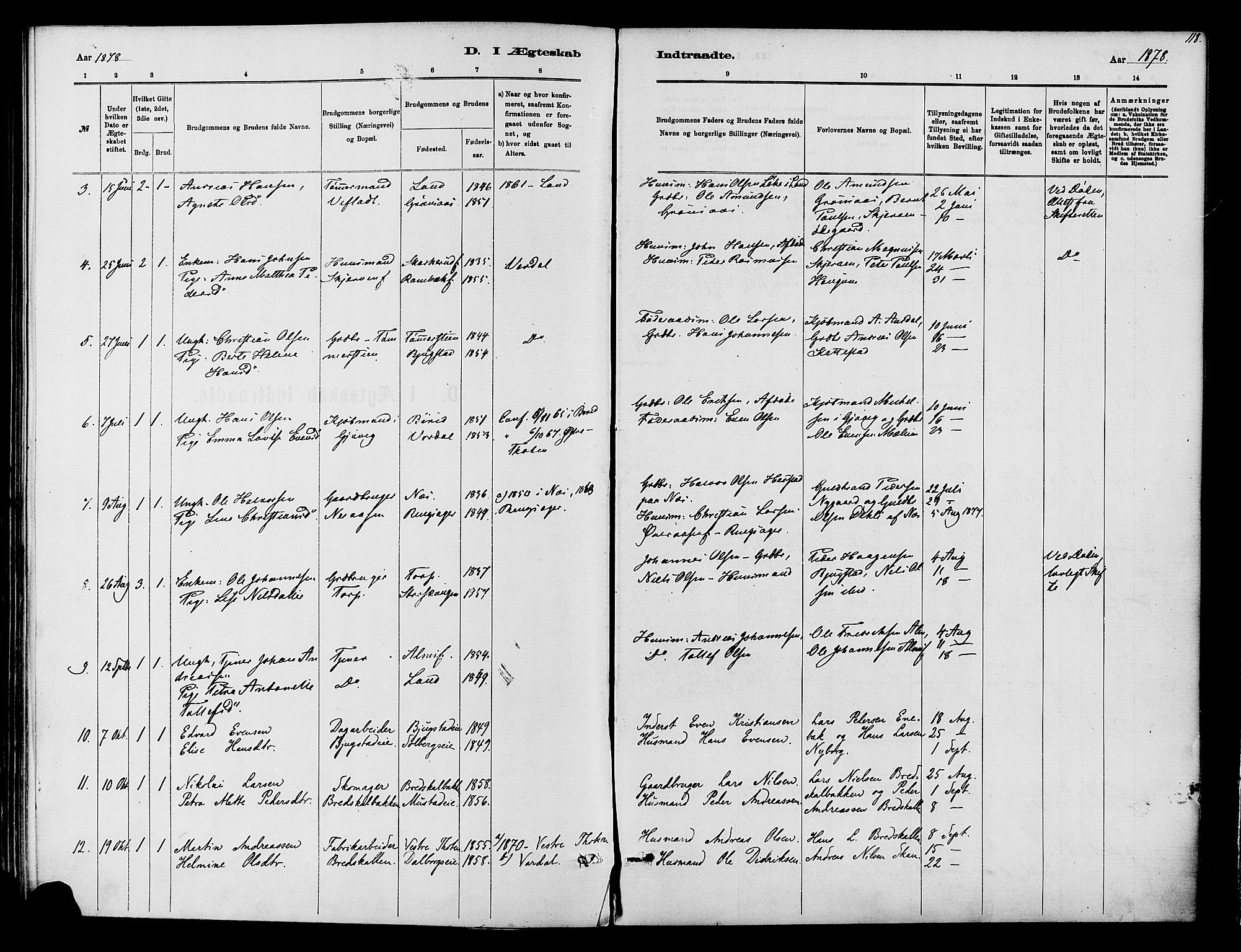 Vardal prestekontor, SAH/PREST-100/H/Ha/Haa/L0010: Parish register (official) no. 10, 1878-1893, p. 118