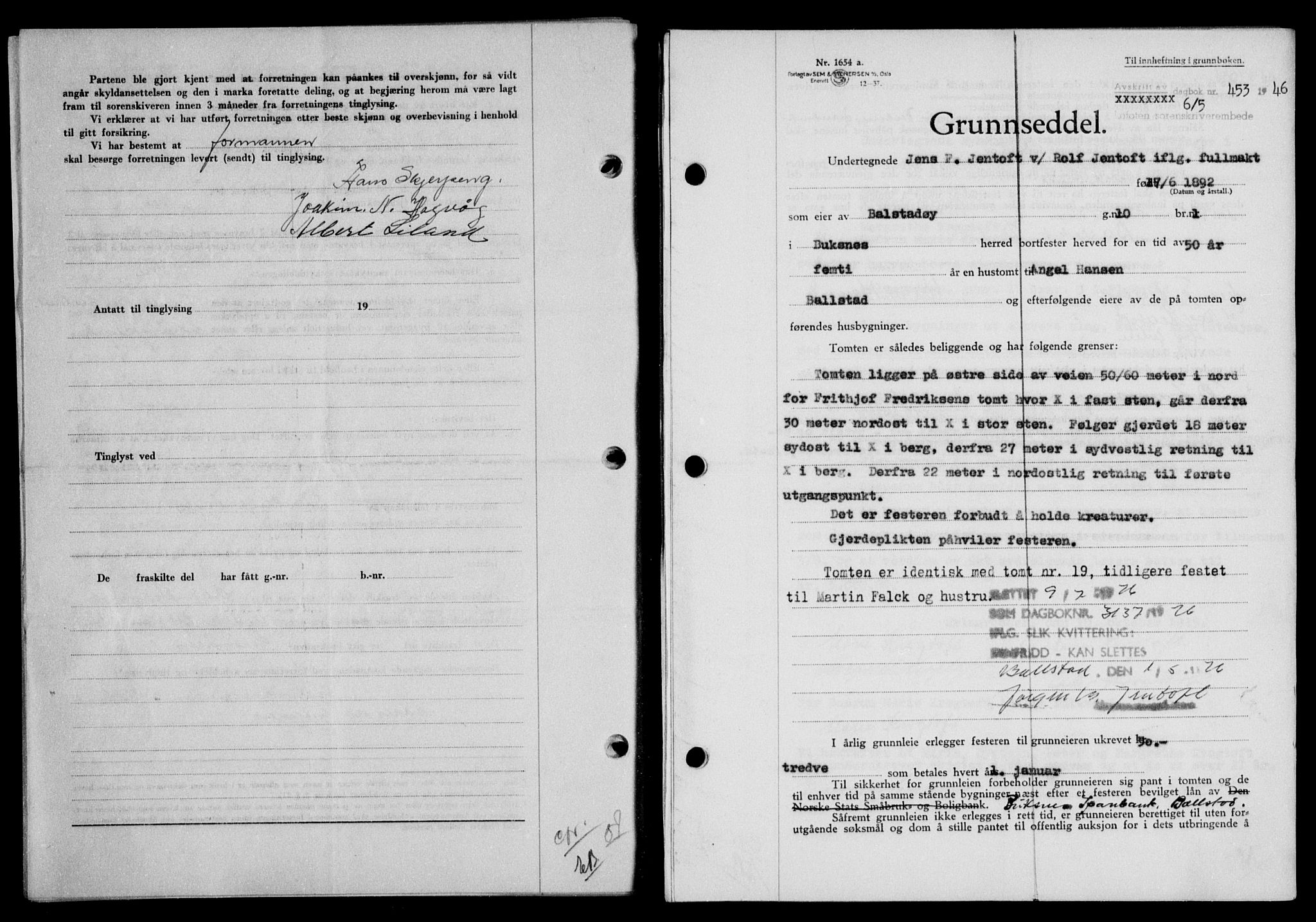 Lofoten sorenskriveri, SAT/A-0017/1/2/2C/L0014a: Mortgage book no. 14a, 1946-1946, Diary no: : 453/1946