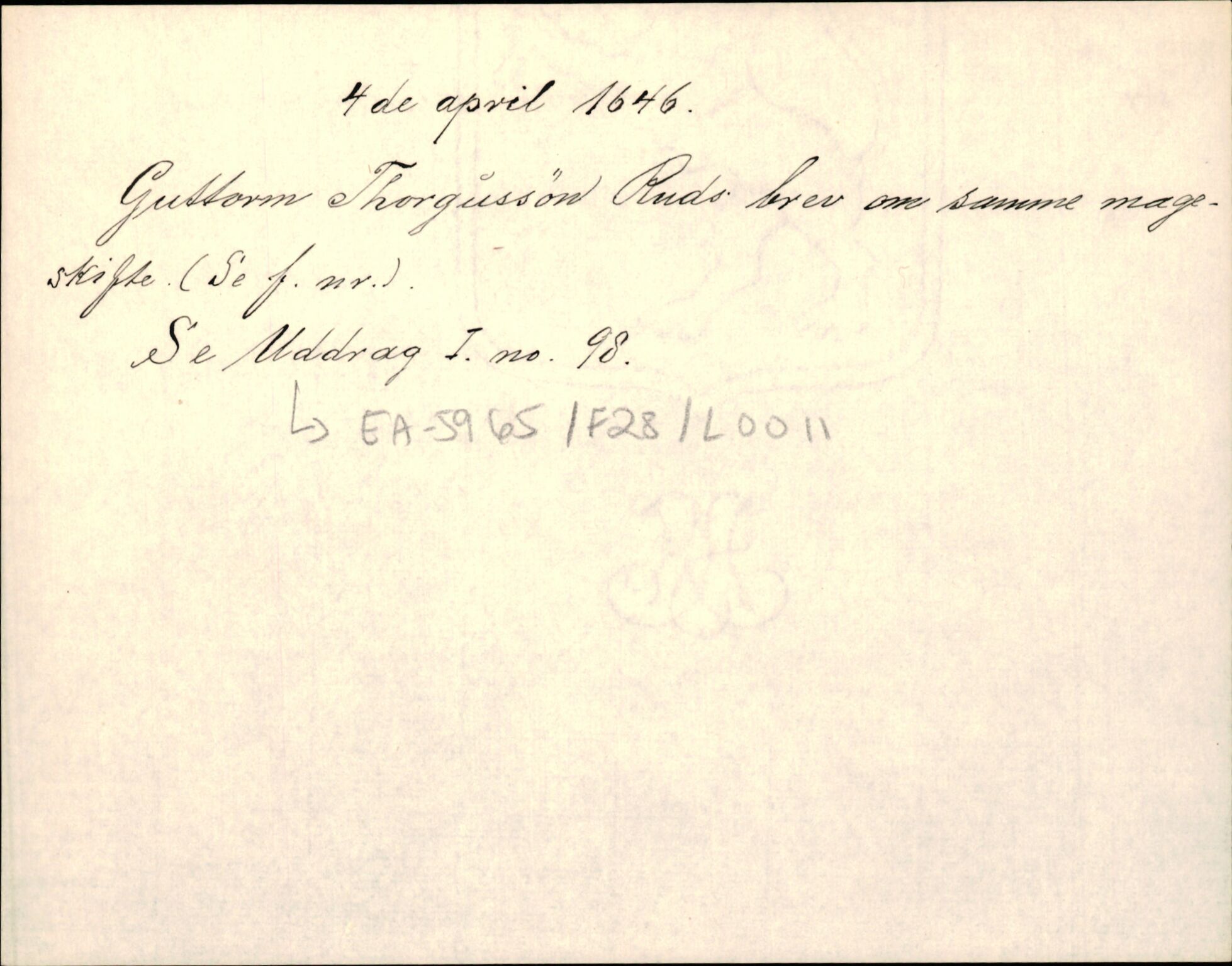 Riksarkivets diplomsamling, AV/RA-EA-5965/F35/F35d/L0004: Innlånte diplomer, seddelregister, 1643-1660, p. 107