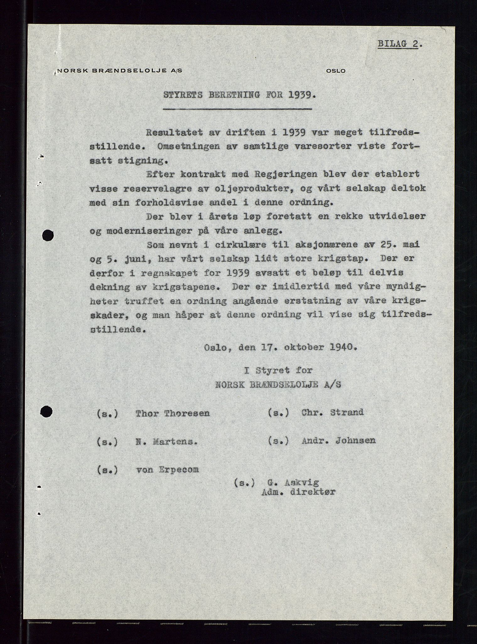 PA 1544 - Norsk Brændselolje A/S, AV/SAST-A-101965/1/A/Aa/L0004/0001: Generalforsamling / Ekstraordinær generalforsamling. Generalforsamling , 1940, p. 20