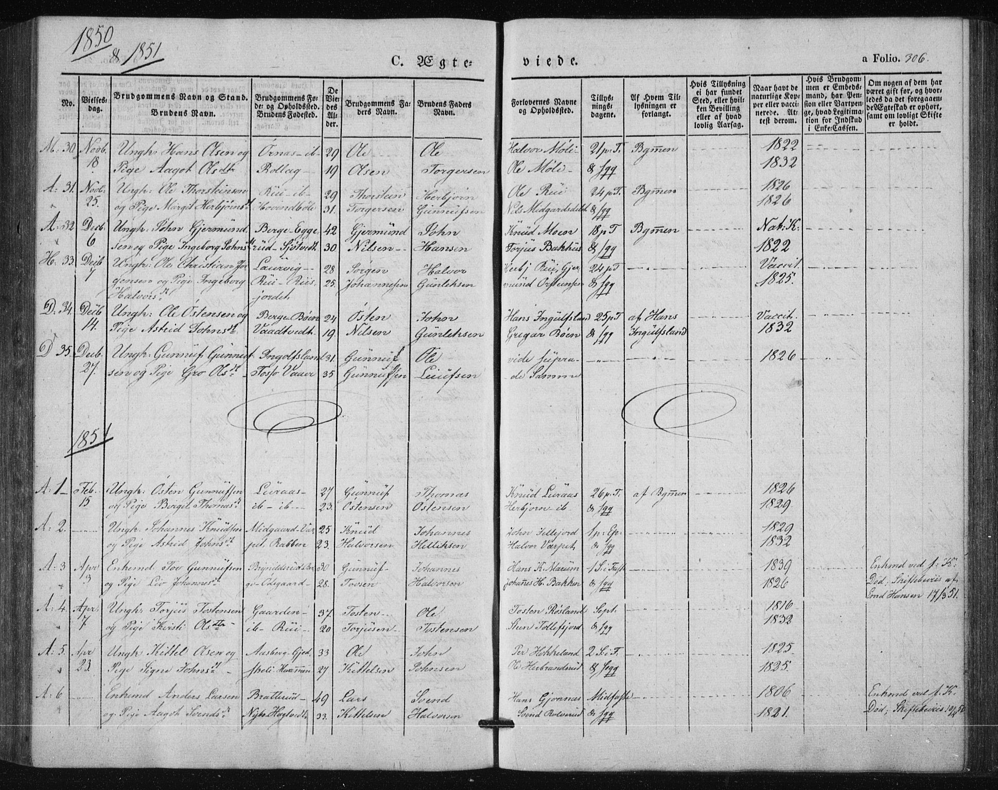 Tinn kirkebøker, AV/SAKO-A-308/F/Fa/L0005: Parish register (official) no. I 5, 1844-1856, p. 306