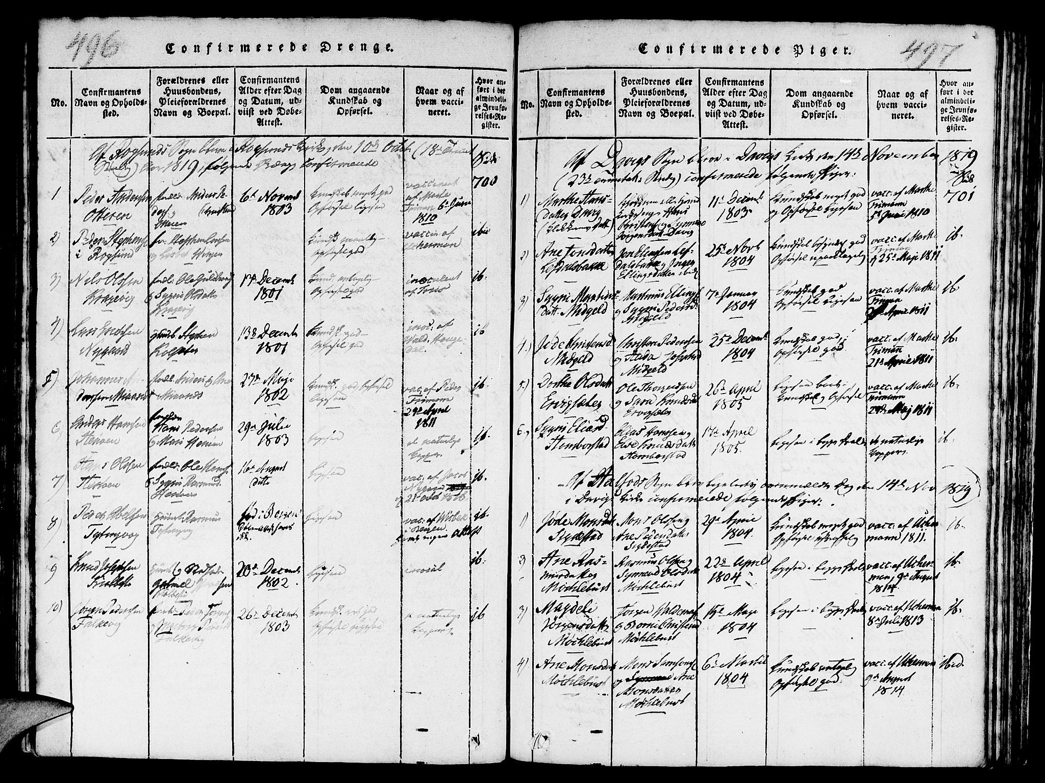 Davik sokneprestembete, AV/SAB-A-79701/H/Haa/Haaa/L0003: Parish register (official) no. A 3, 1816-1830, p. 496-497